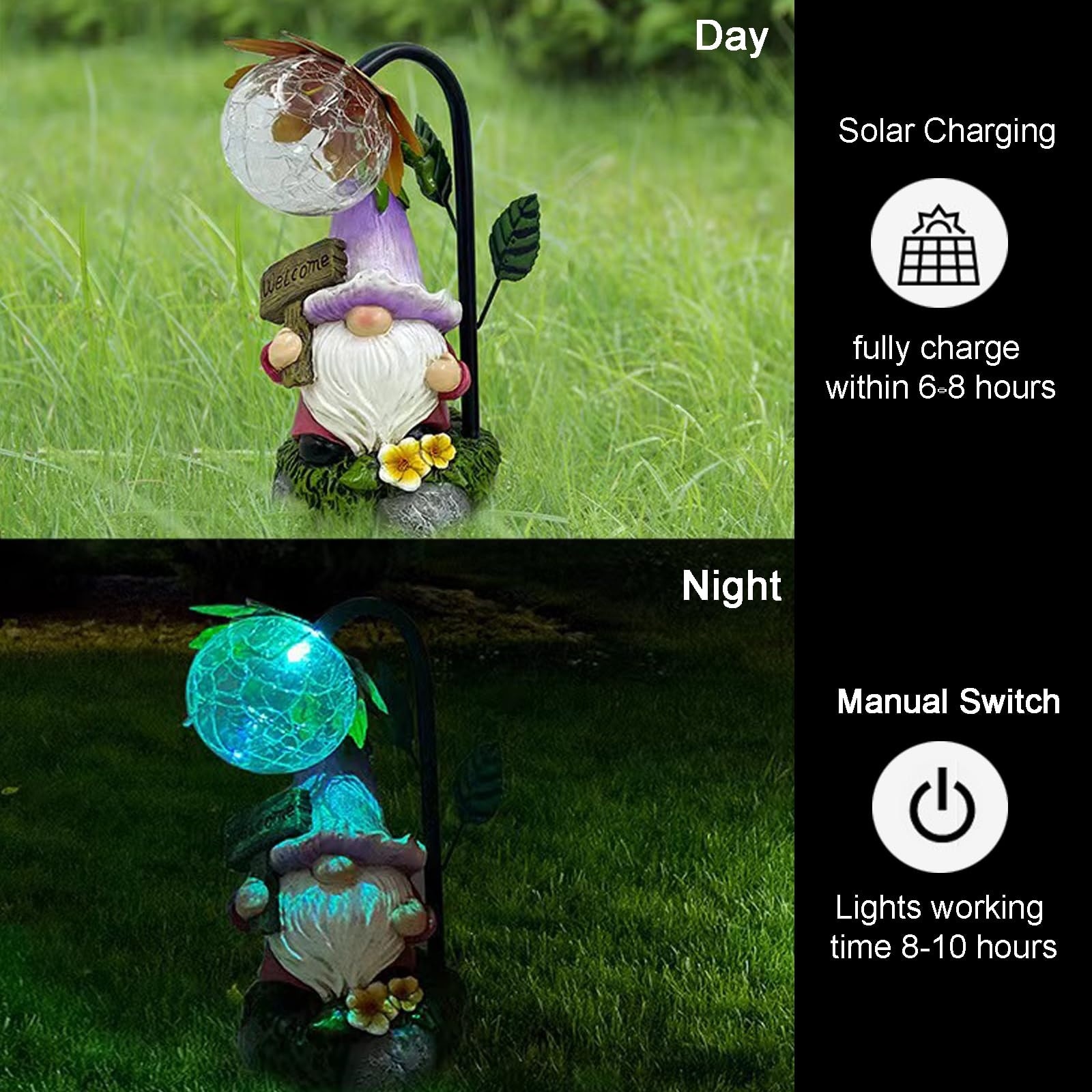 Oyezvary Garden Gnome Outdoor Statue with Solar Lights Welcome Sign ...