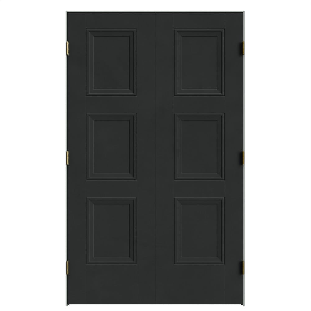 Masonite 641975 48-in x 80-in Midnight Black Solid core 3-panel square Bi-parting Smooth Prefinished Molded composite Flat Jamb Double Prehung Interior Door