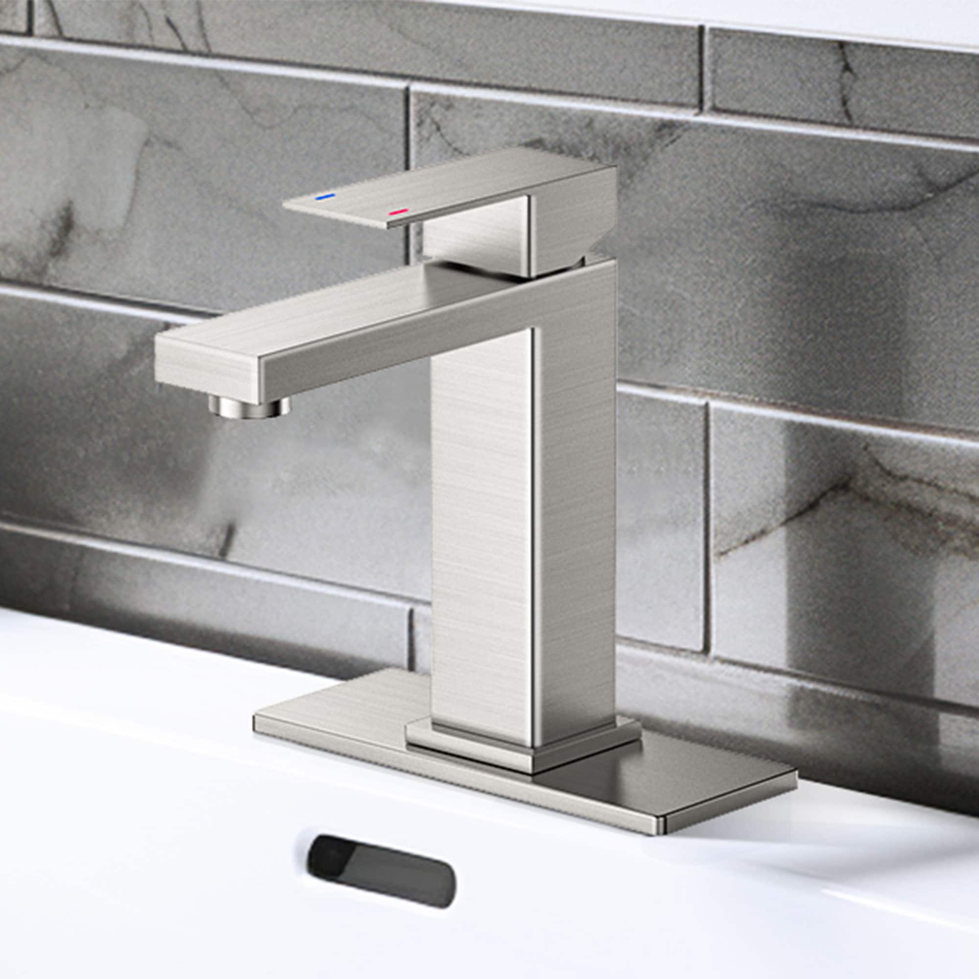 androme AD38A3BN Stainless Steel Single hole 1-handle Mid-arc Commercial/Residential Handle Bathroom Sink Faucet with Drain with Deck Plate