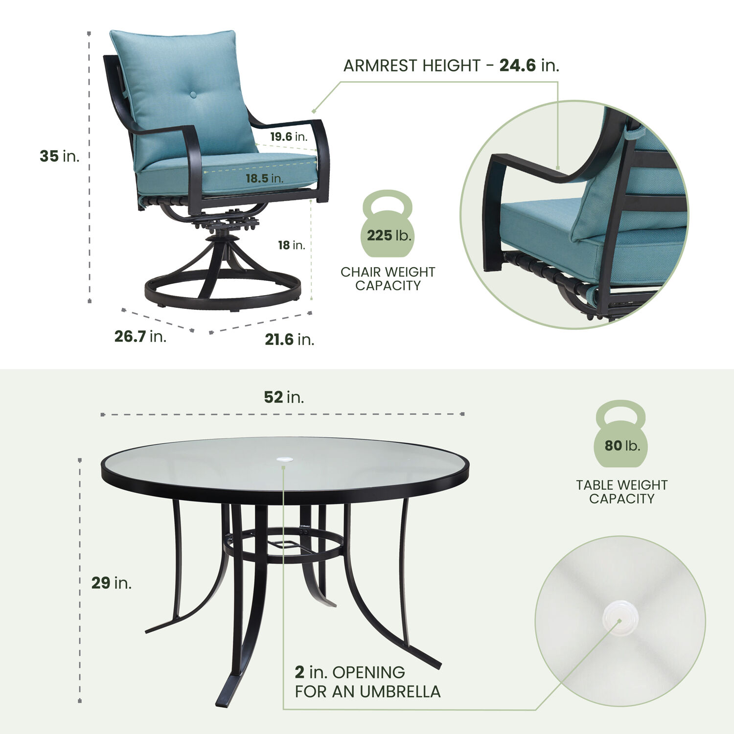 Sleek Modern 5-Piece Outdoor Dining Set with Swivel Rockers and Glass-Top Table