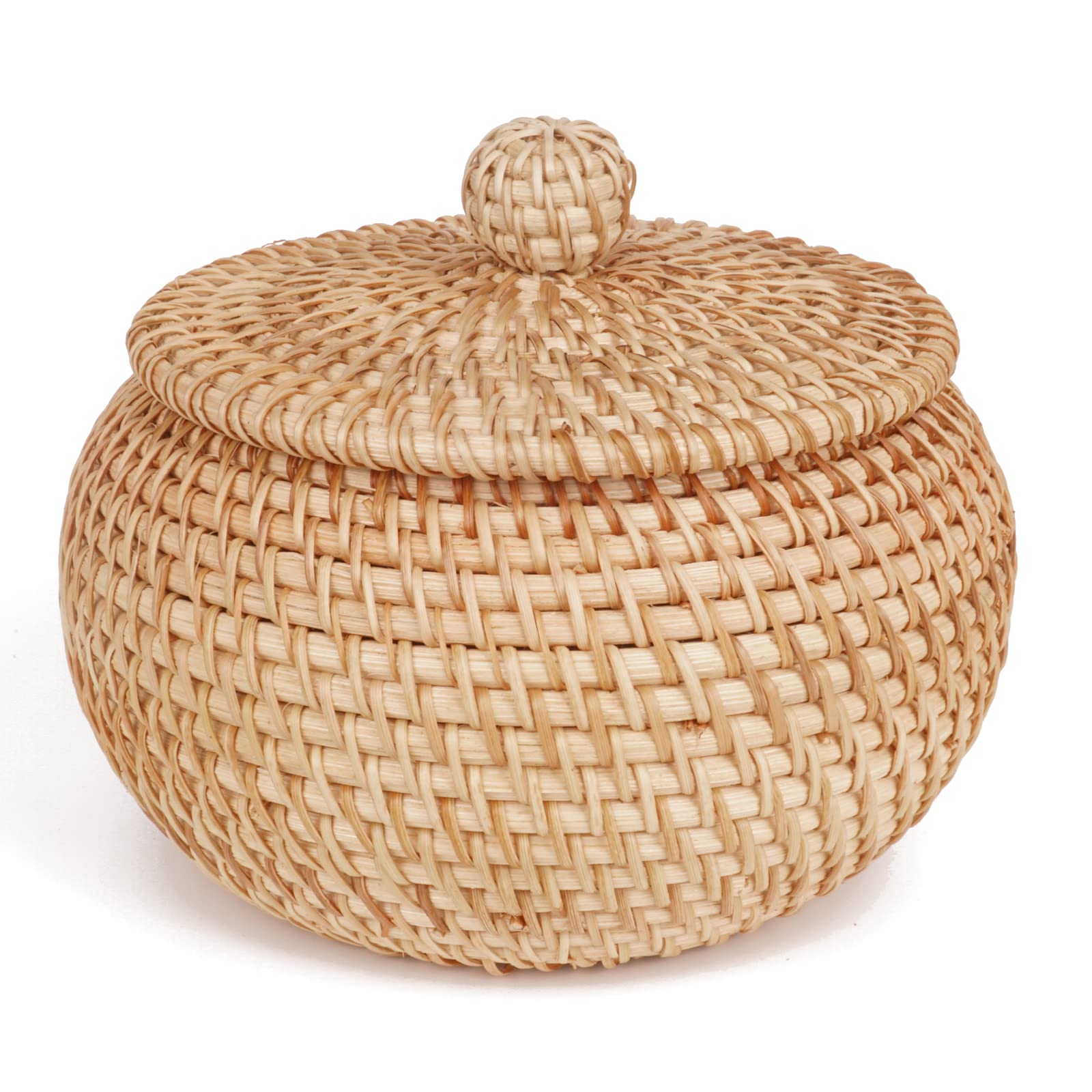 Aoibox Round Hand Woven Wicker Basket with Lid for Picnic Food and ...