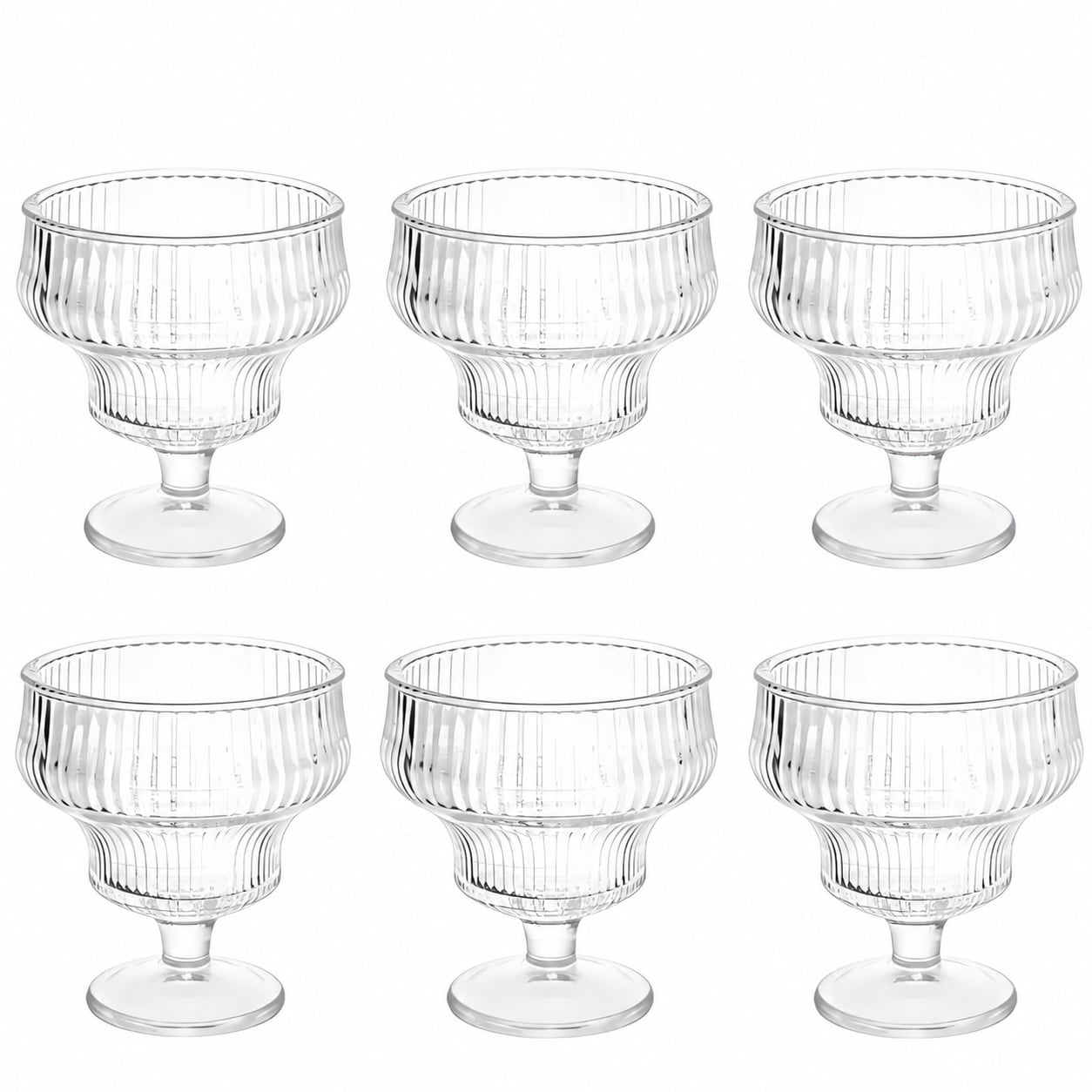 Aoibox  Six Glass Ice Cream Bowls 10 oz Vintage Footed Dessert Cups Clear Embossed Striped Serving Bowls Set