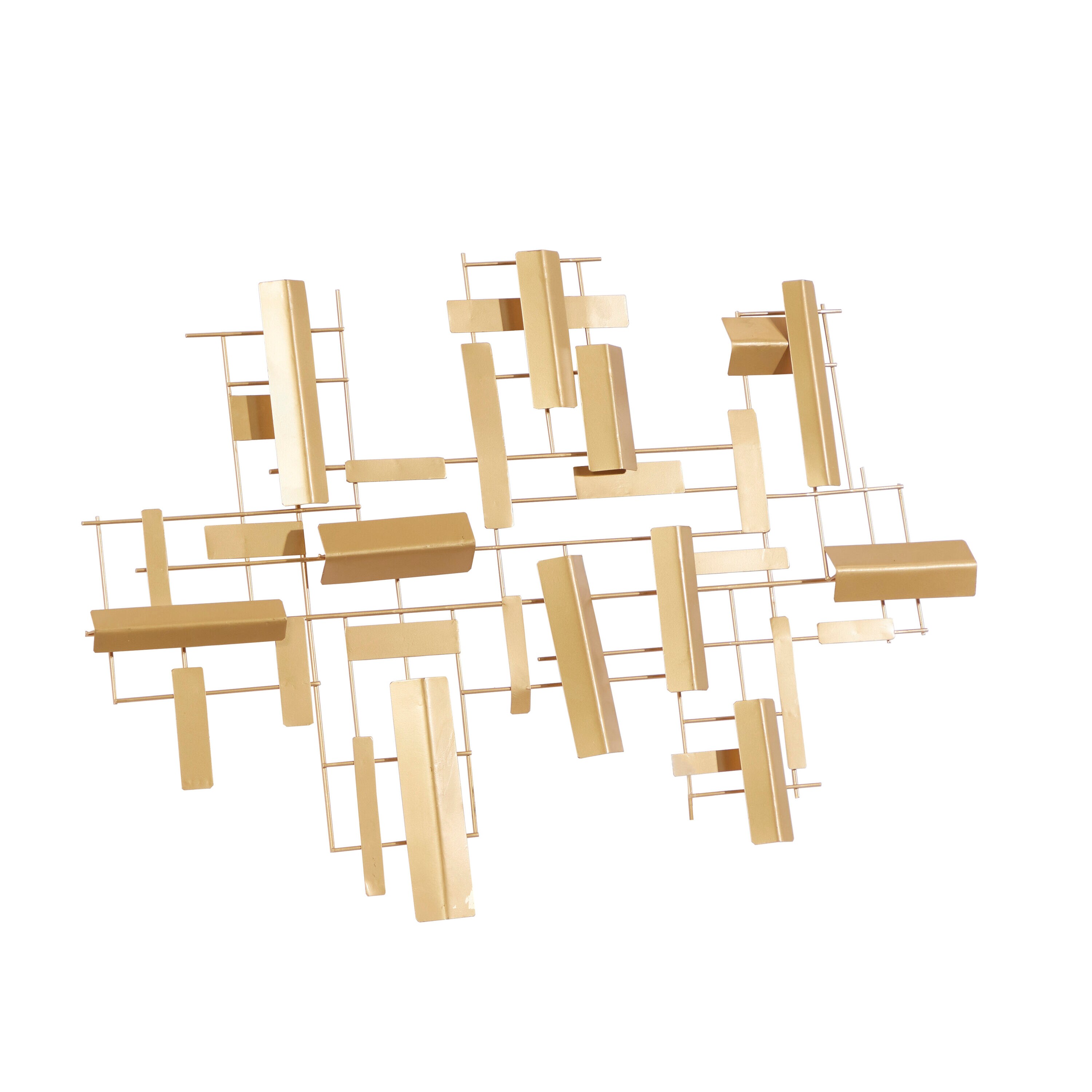 Gold Metal 3D Stripe Geometric Rectangle Wall Art, 36"x23"