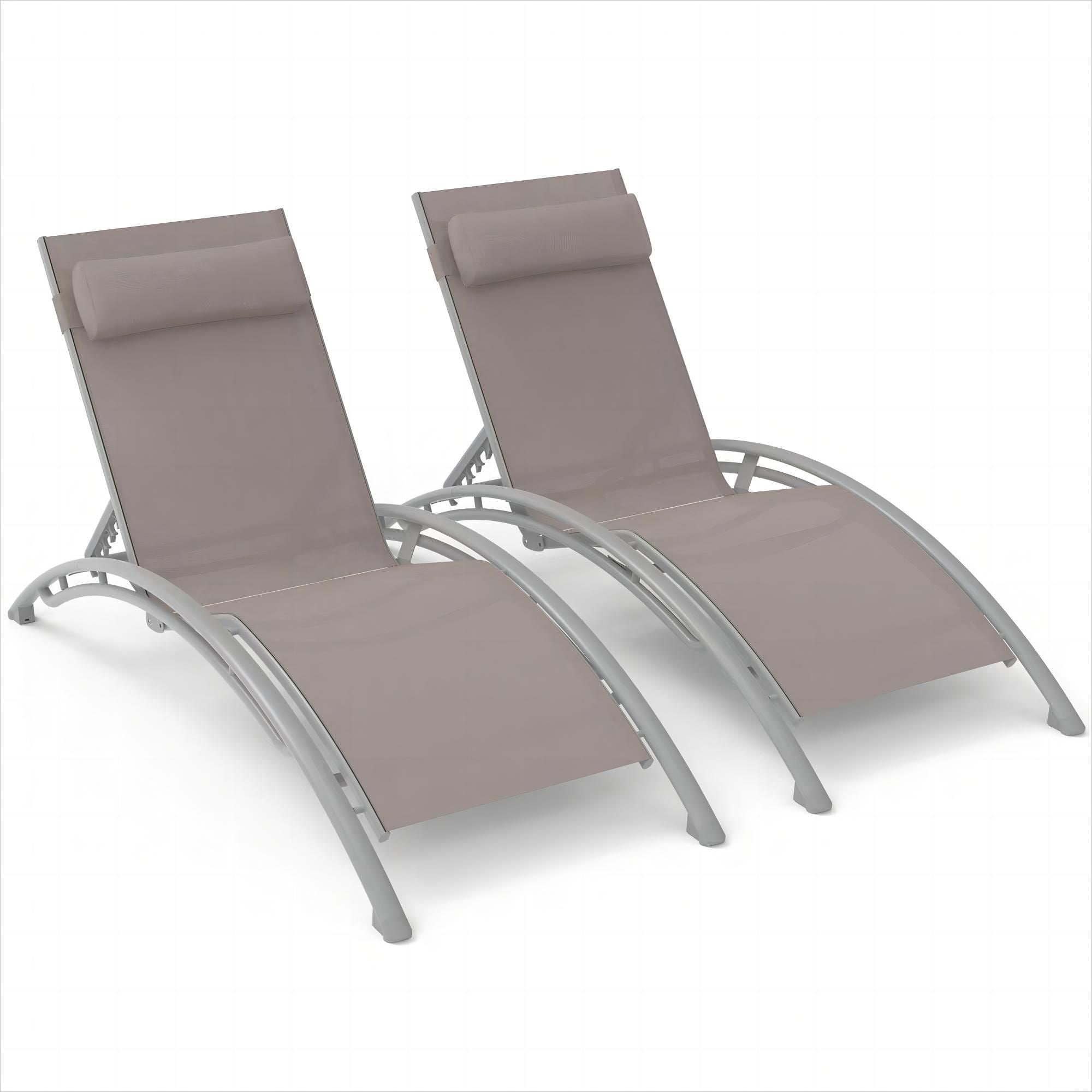 Miki Shinly DOL-9832-19MI Set of 2 Chaise Lounge Set of 2 Black Aluminum Frame Stationary Chaise Lounge Chair with Sling Seat