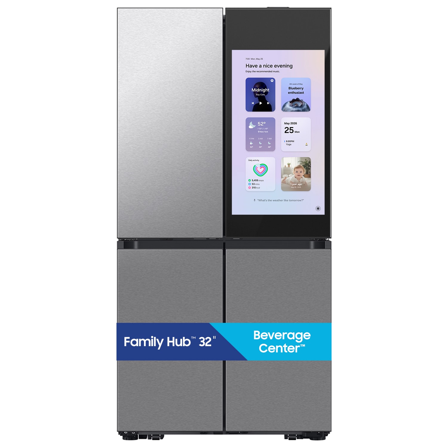 Samsung Bespoke AI Standard-Depth Family Hub 29-cu ft 36-in Wide French Door Refrigerator with Dual Ice Maker and Door within Door ( Fingerprint Resistant Stainless Steel ) ENERGY STAR Certified