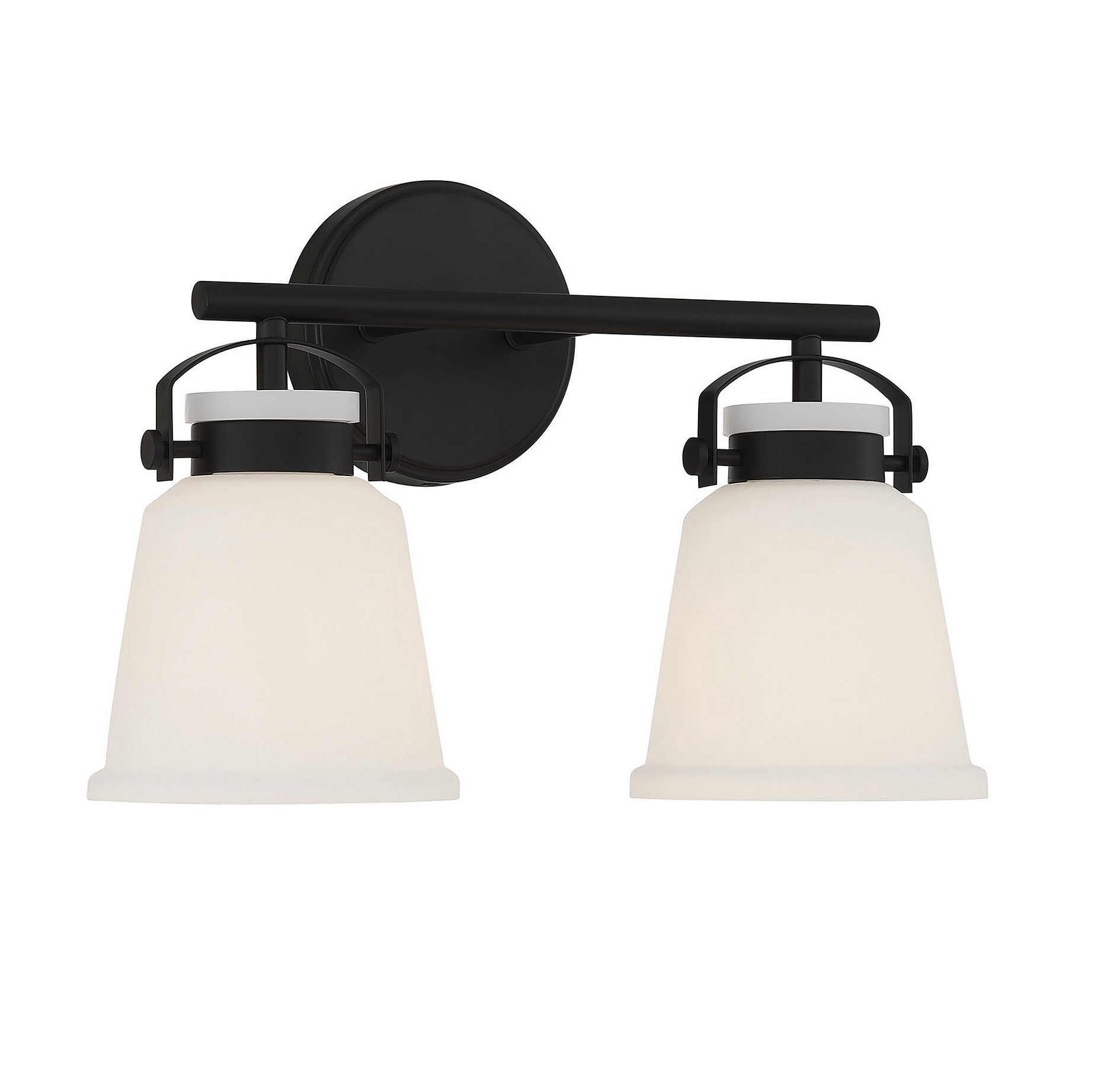 Matte Black 2-Light Bathroom Vanity with Opal Glass Shades