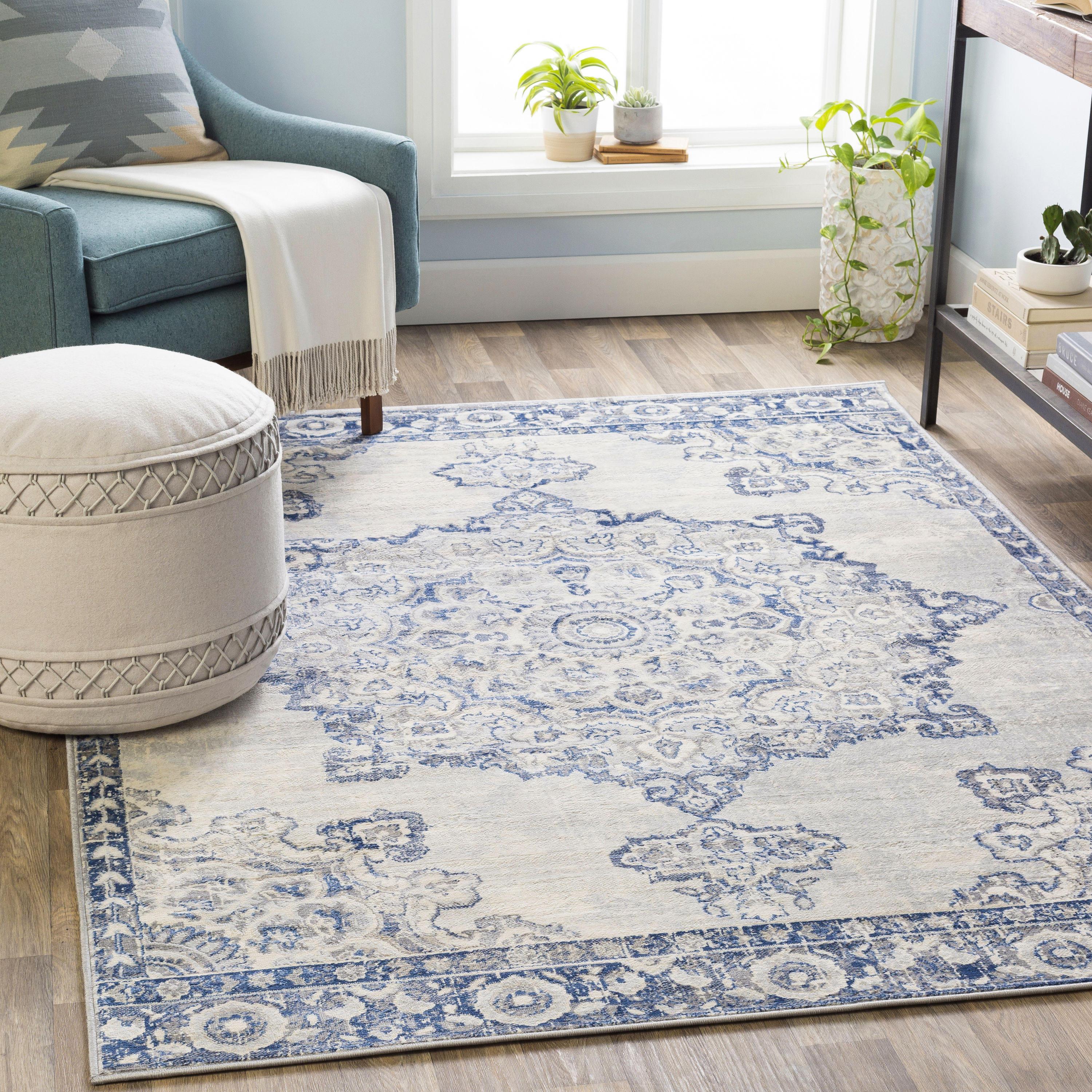 Surya MOC2303-5373 Monaco 5 X 8 (ft) Cream/Navy Indoor Medallion Vintage Area Rug