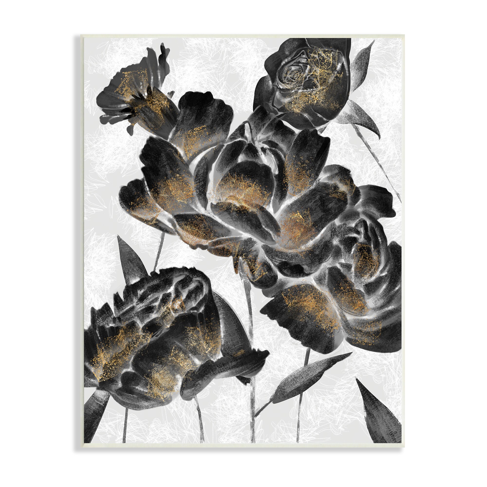 Blooming Black Roses Dusty Gold Pollen Detail Ziwei Li 15-in H x 10-in W Floral Print in Gray | - Stupell Industries AE-706-WD-10X15