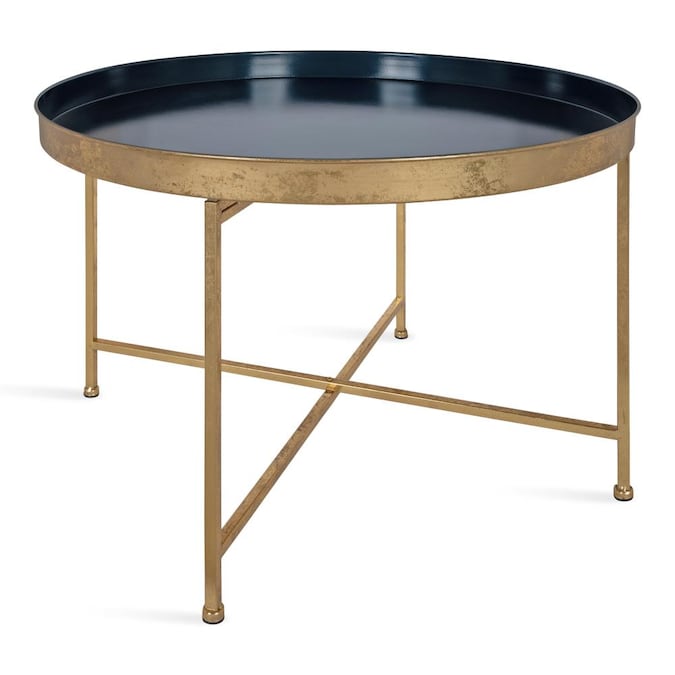 Kate And Laurel Celia Navy Blue Metal, 24 Round Coffee Table Tray