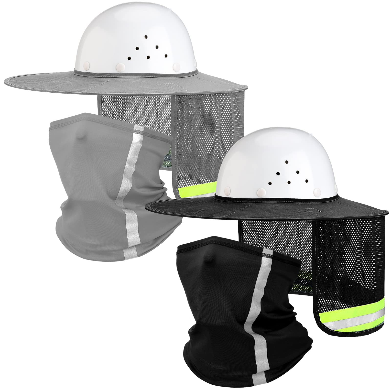Etokfoks  High Visibility Full Brim Black Gray Hard Hat Sun Shade Reflective Strip Construction Helmet Accessories 4 Pack
