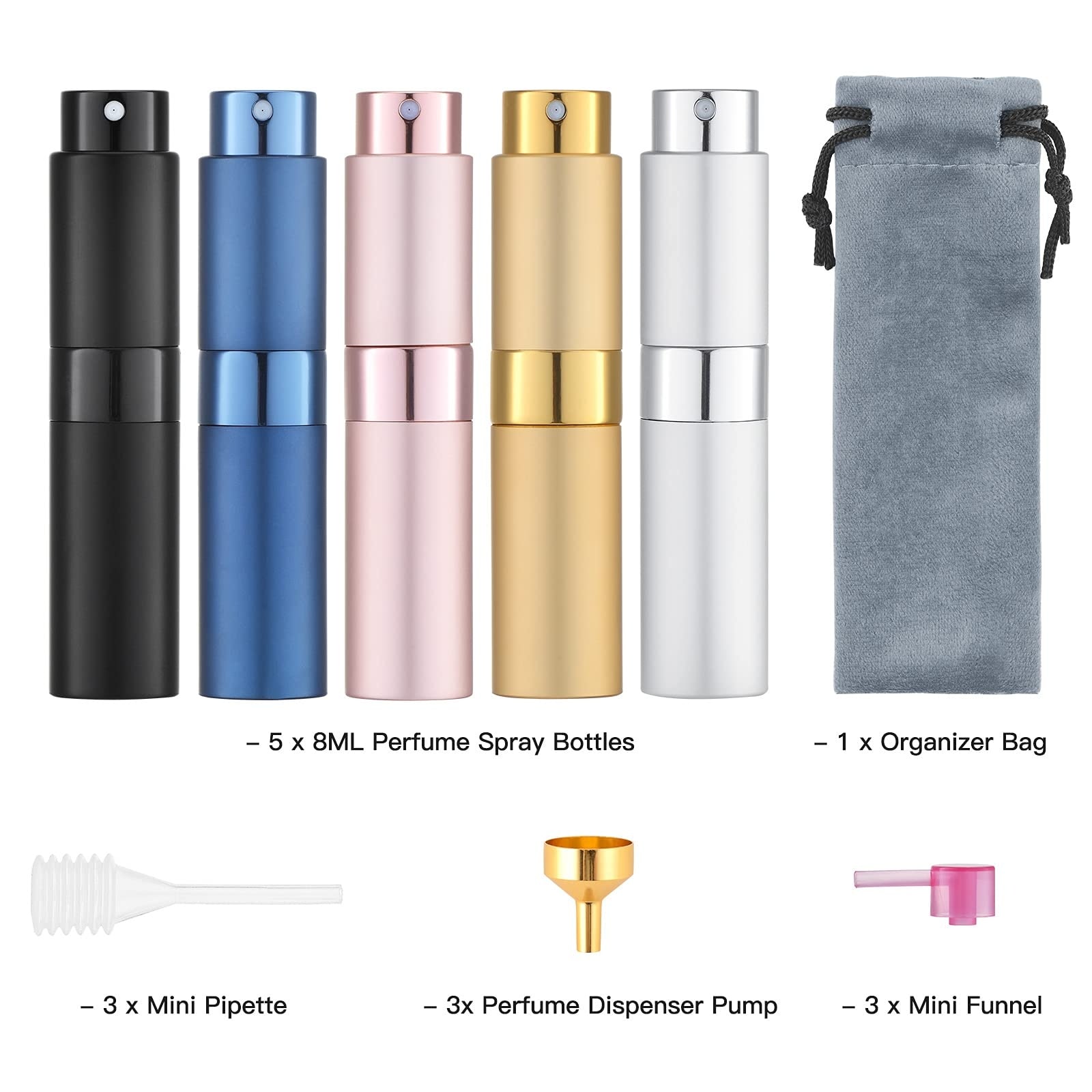 Phyfalip Travel Perfume Atomizer Refillable 8ml 5 pcs Mini Cologne