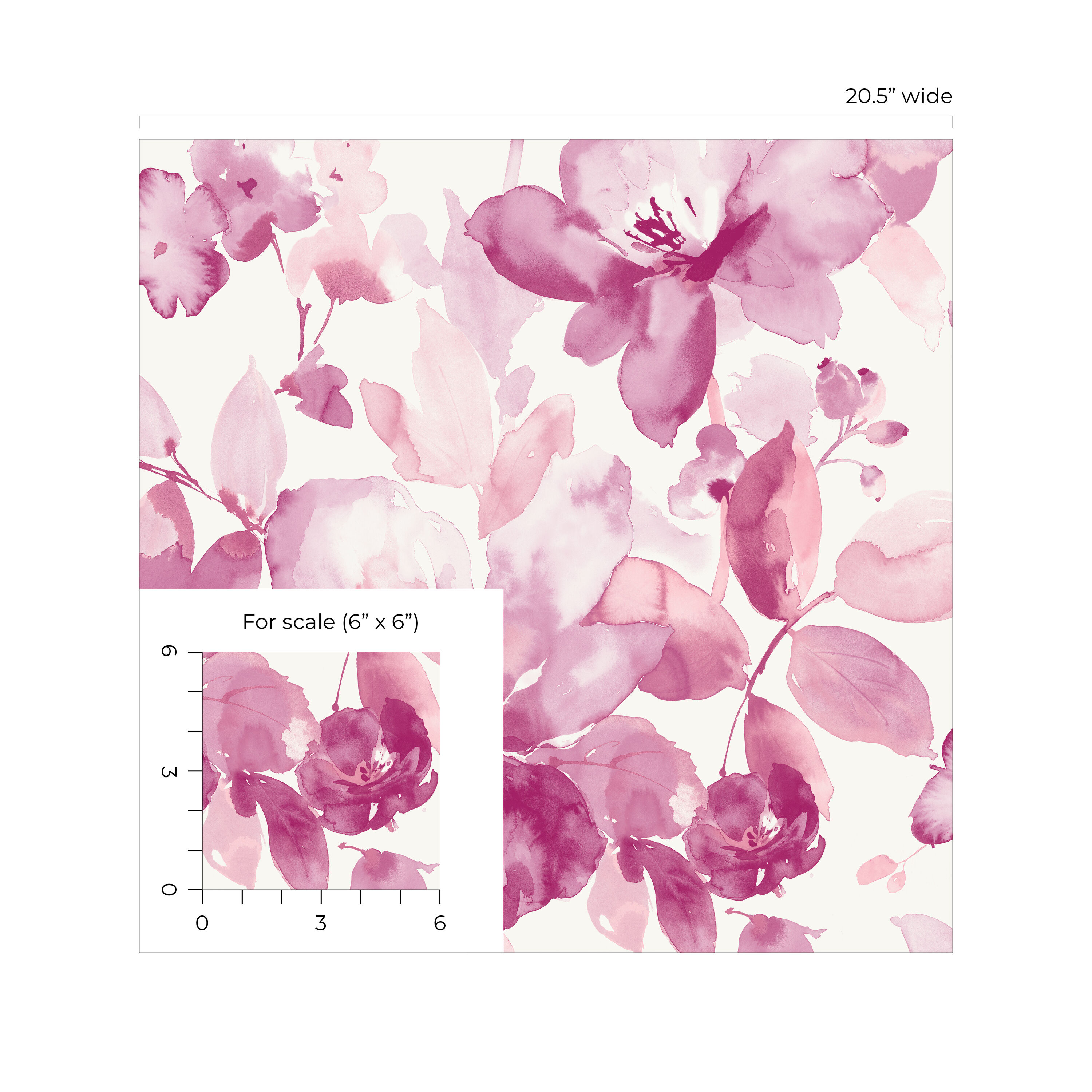 Pink Floral Watercolor Self-Adhesive Vinyl Wallpaper