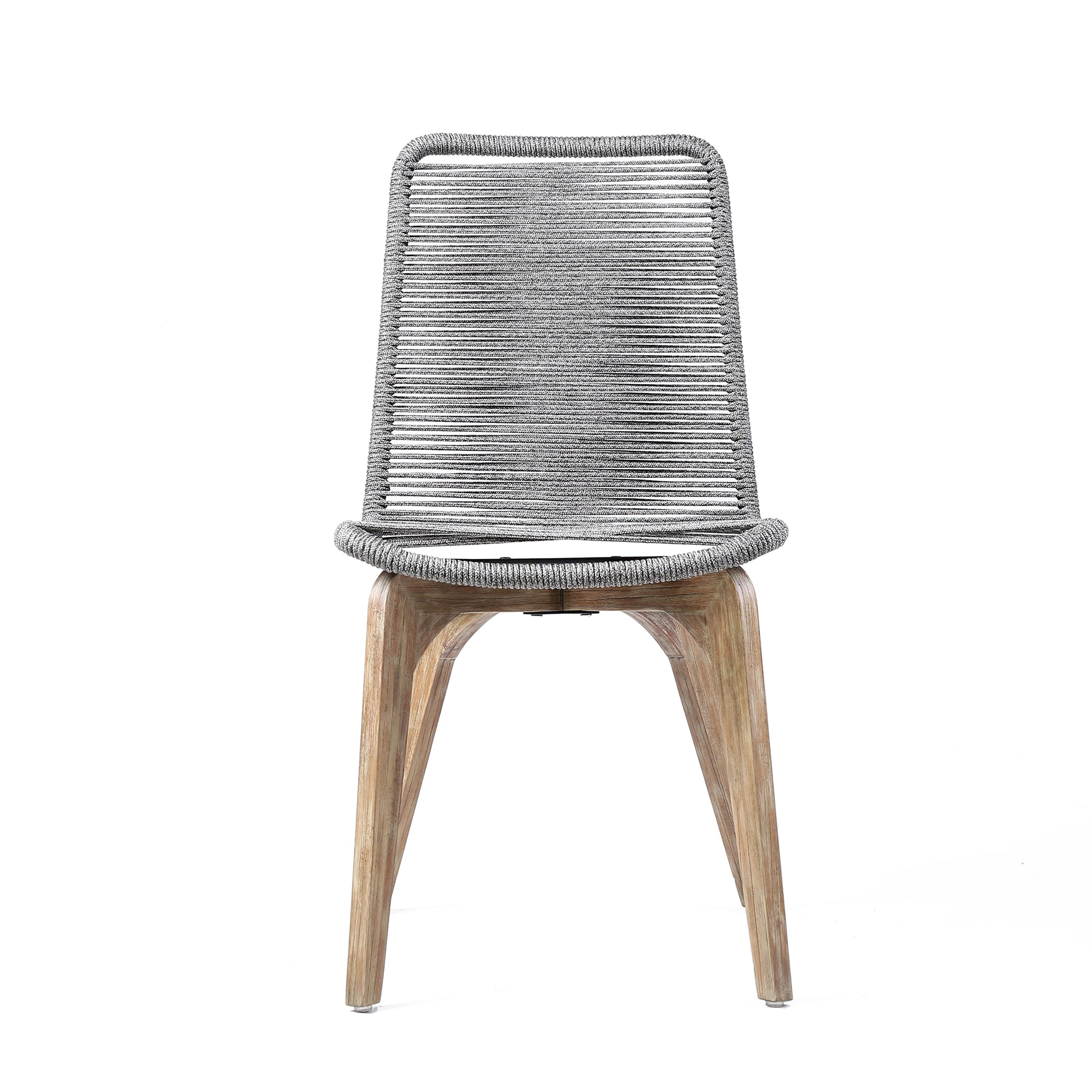 Gray Rope and Teak Wood Outdoor Dining Chairs, Set of 2