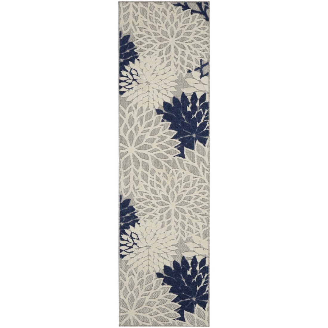 HomeRoots 4000384826 2 x 6 (ft) Polypropylene Ivory Navy Rectangular Indoor/Outdoor Floral Runner rug