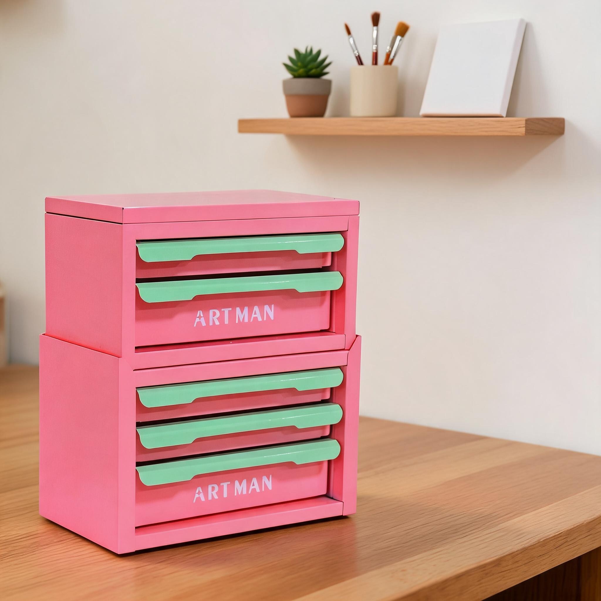 Watnature Rich Green Pink Steel 5-Drawer Desktop Storage Organizer for Office Desk and Bedroom Vanity #210HJQDP00N1