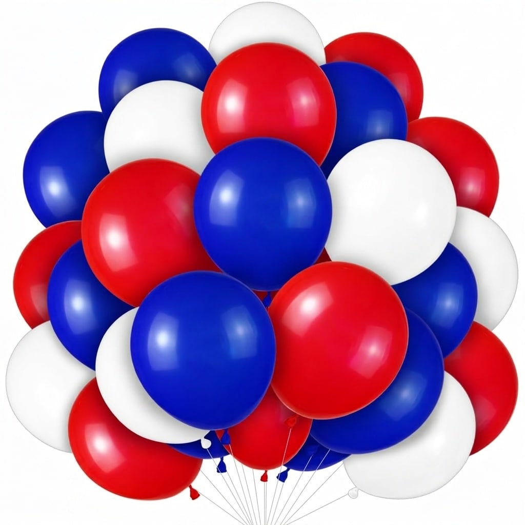 Afoxsos  Red White and Blue Latex Balloons 100 Pack 12 Inch Patriotic Balloons with Ribbon for 4th of July Independence Day Graduation Birthday