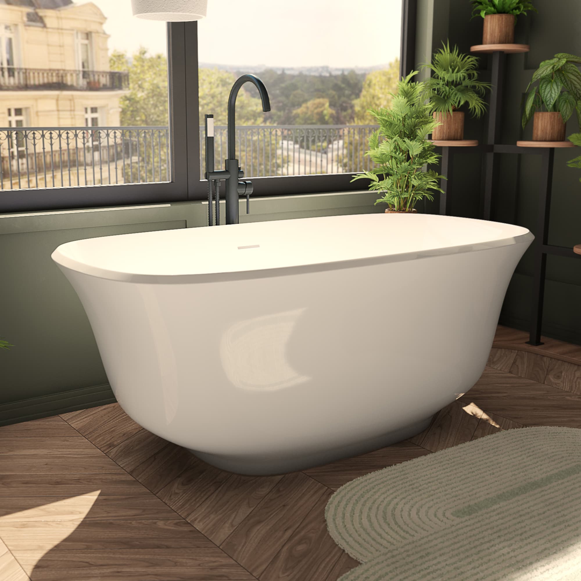 DreamLine - Elegance 31-in x 59-in White Acrylic Rectangle Freestanding Soaking Bathtub with Drai...