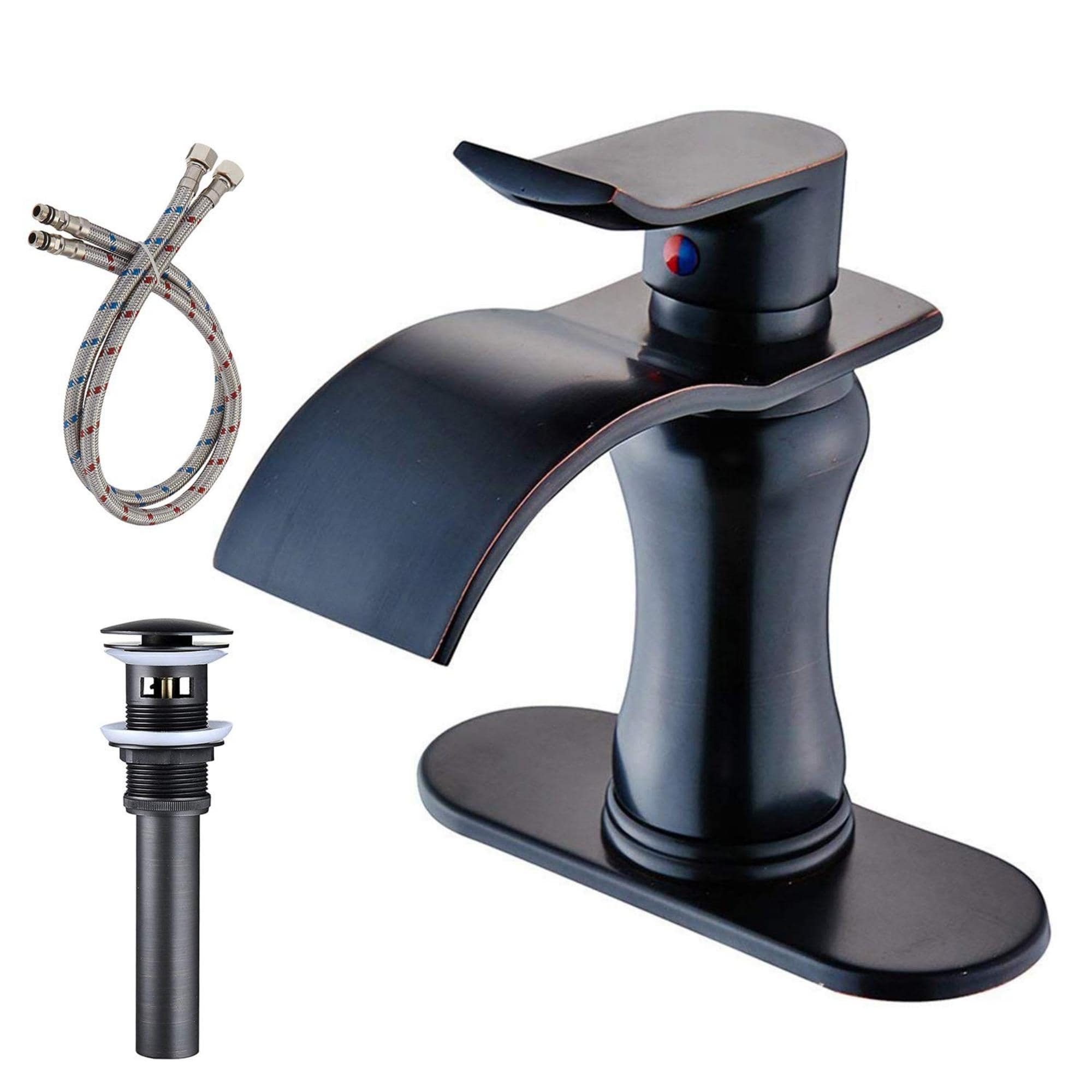 WELLFOR FH76089-ORB-2 Oil Rubbed Bronze Single hole 1-handle Low-arc Residential Handle Bathroom Sink Faucet with Drain with Deck Plate