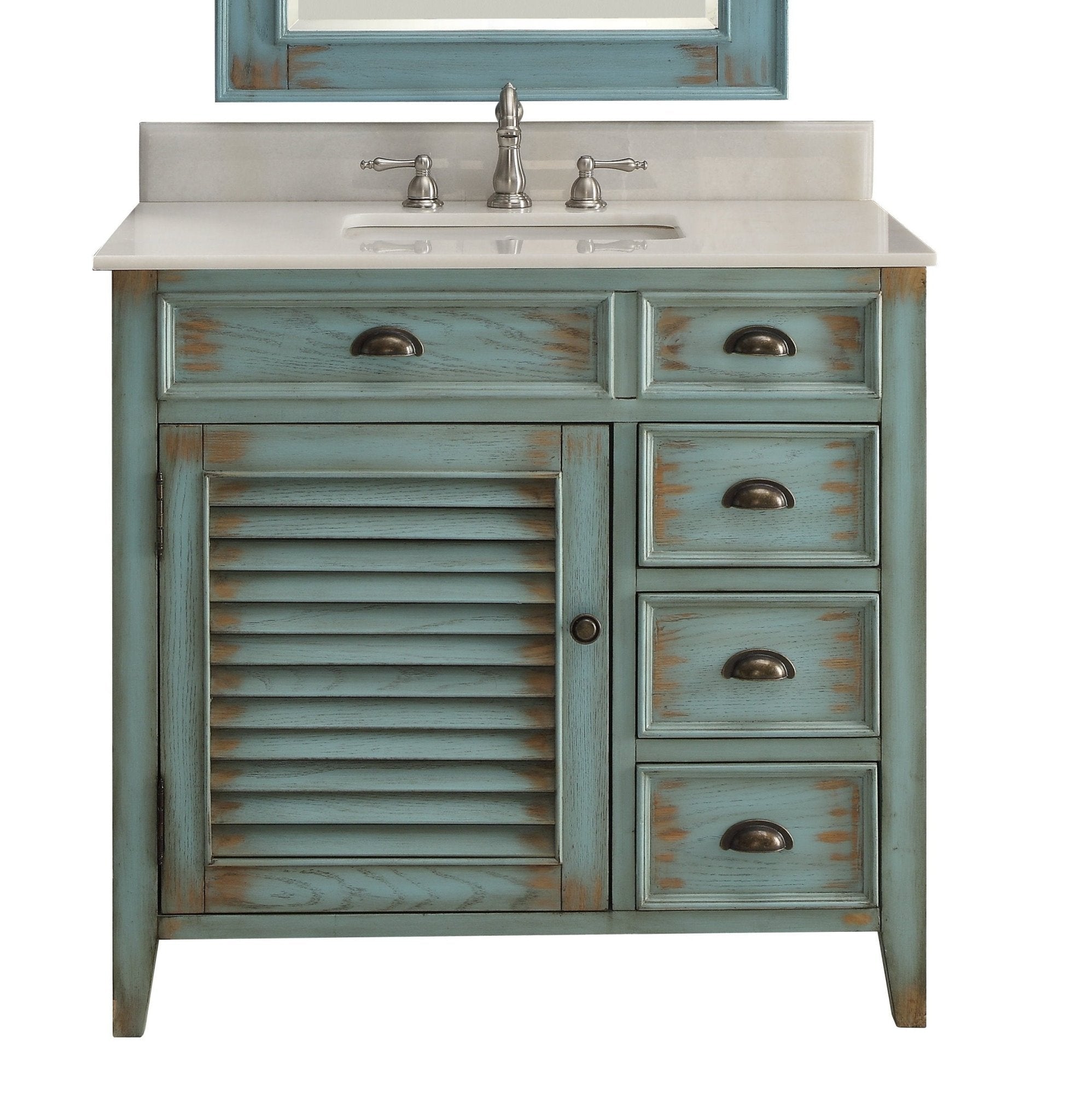 Benton Collection CF-78887BU 36 Inch Abbeville Farmhouse Style Distressed Blue Bathroom Vanity