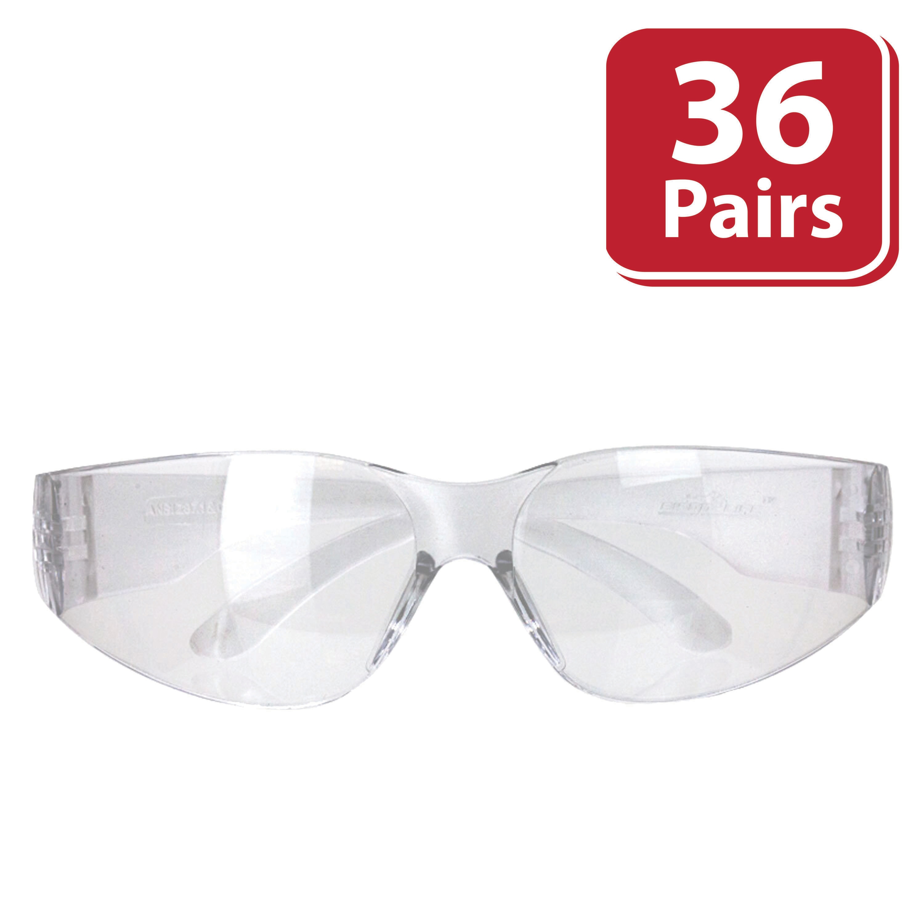 BISON LIFE BIS-SG-02-36 36-Pack, Crystal Clear Lens Clear Temple Polycarbonate Safety glasses
