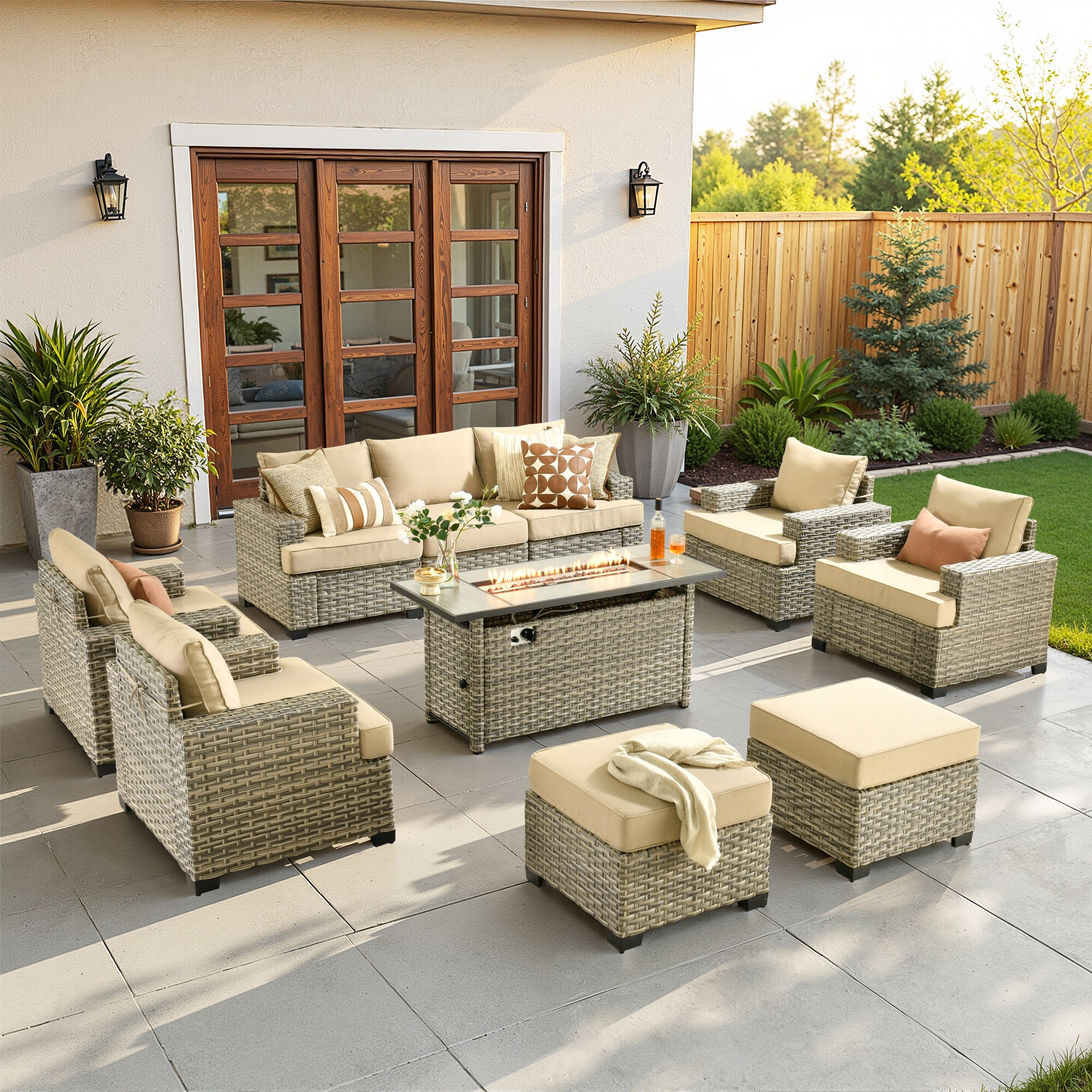 ALTRIGUS 6L-CFP8504-TBS610-AL 10 -Piece Wicker Patio Sofa Conversation Set with Beige Cushions