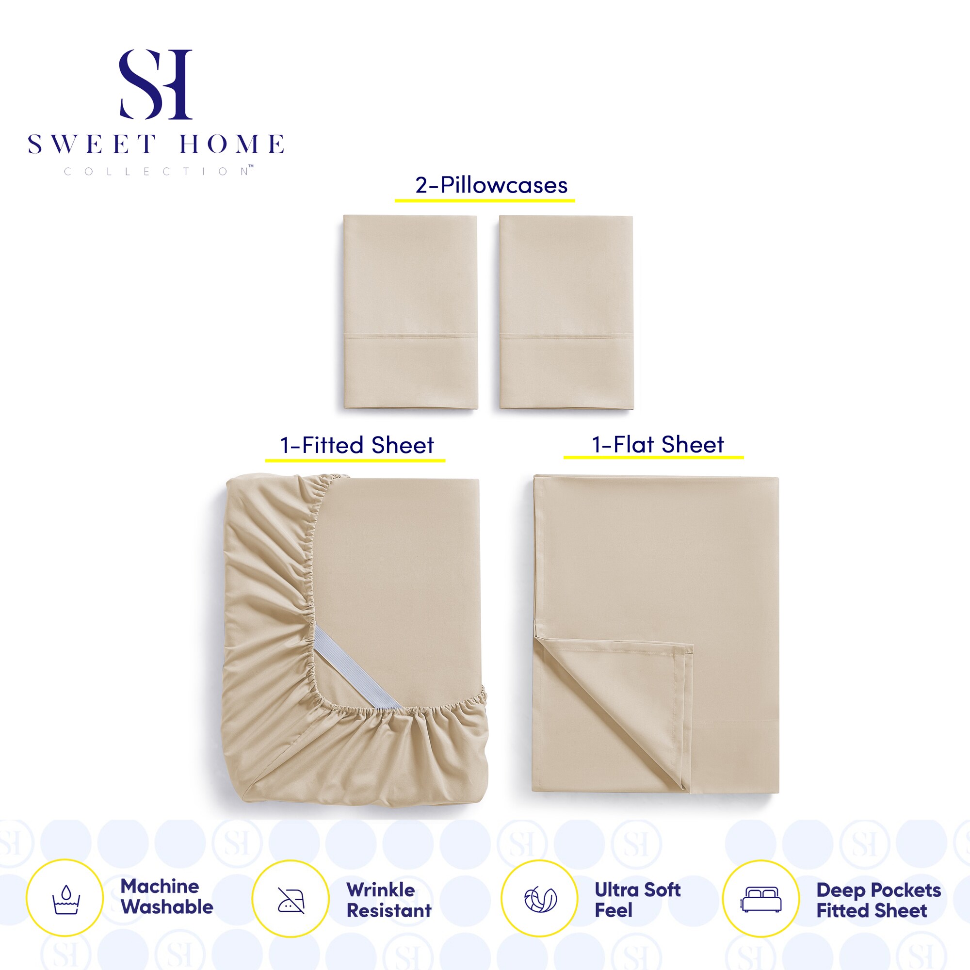 Sweet Home Collection LOW-4P-SH-XL-CRM Sheet-Sets - View #3