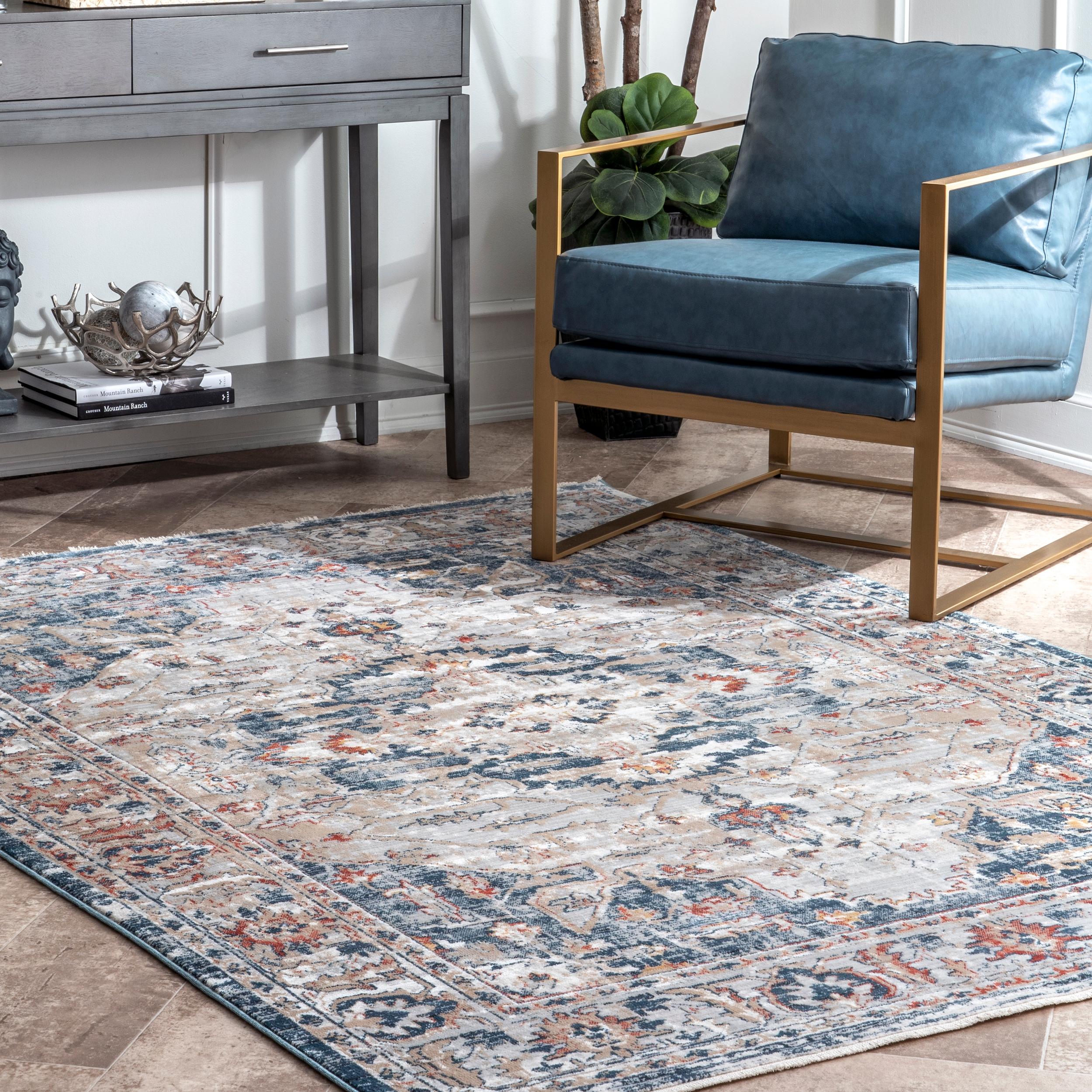 Reversible 6' Square Gray Synthetic Easy-Care Area Rug