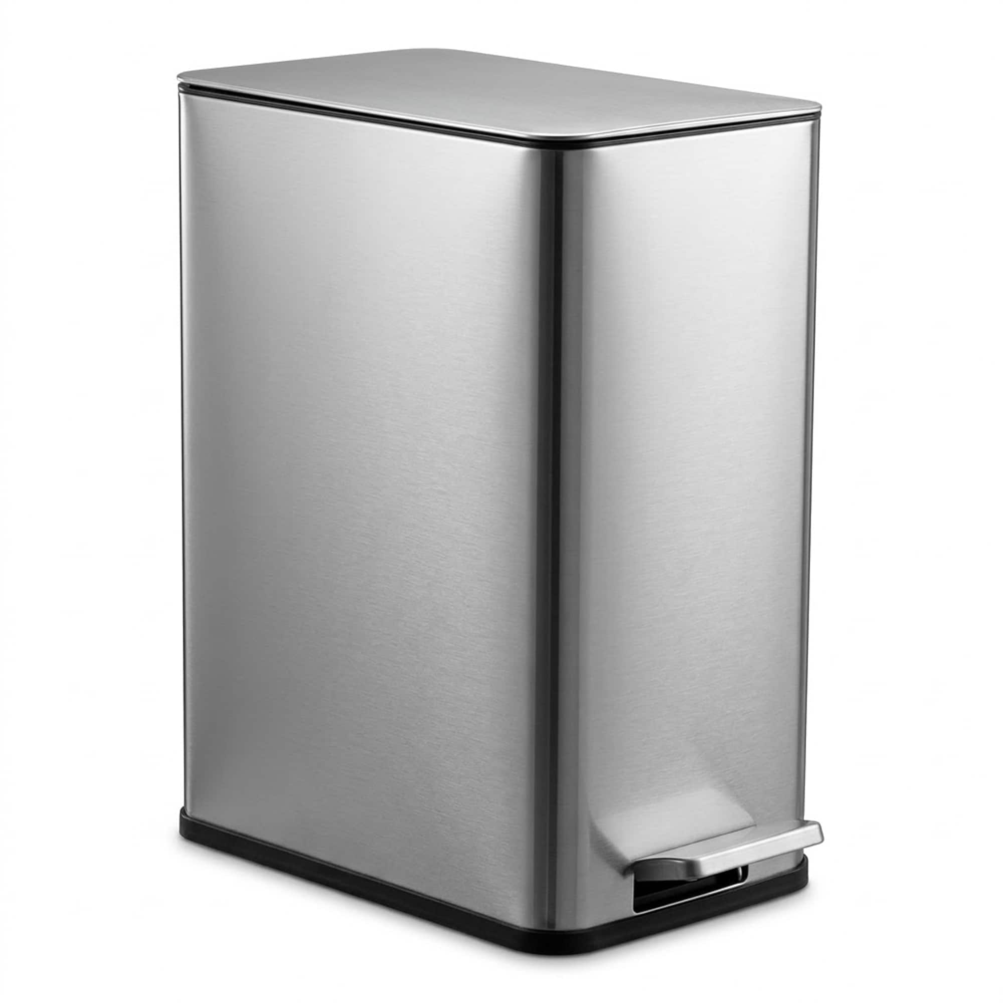 Tinyhomie 10 L 2.6 Gallon Rectangular Step Trash Can Stainless Steel Garbage Can with Foot Pedal Removable Inner Bucket with Grip Groove and Side Handle Silver