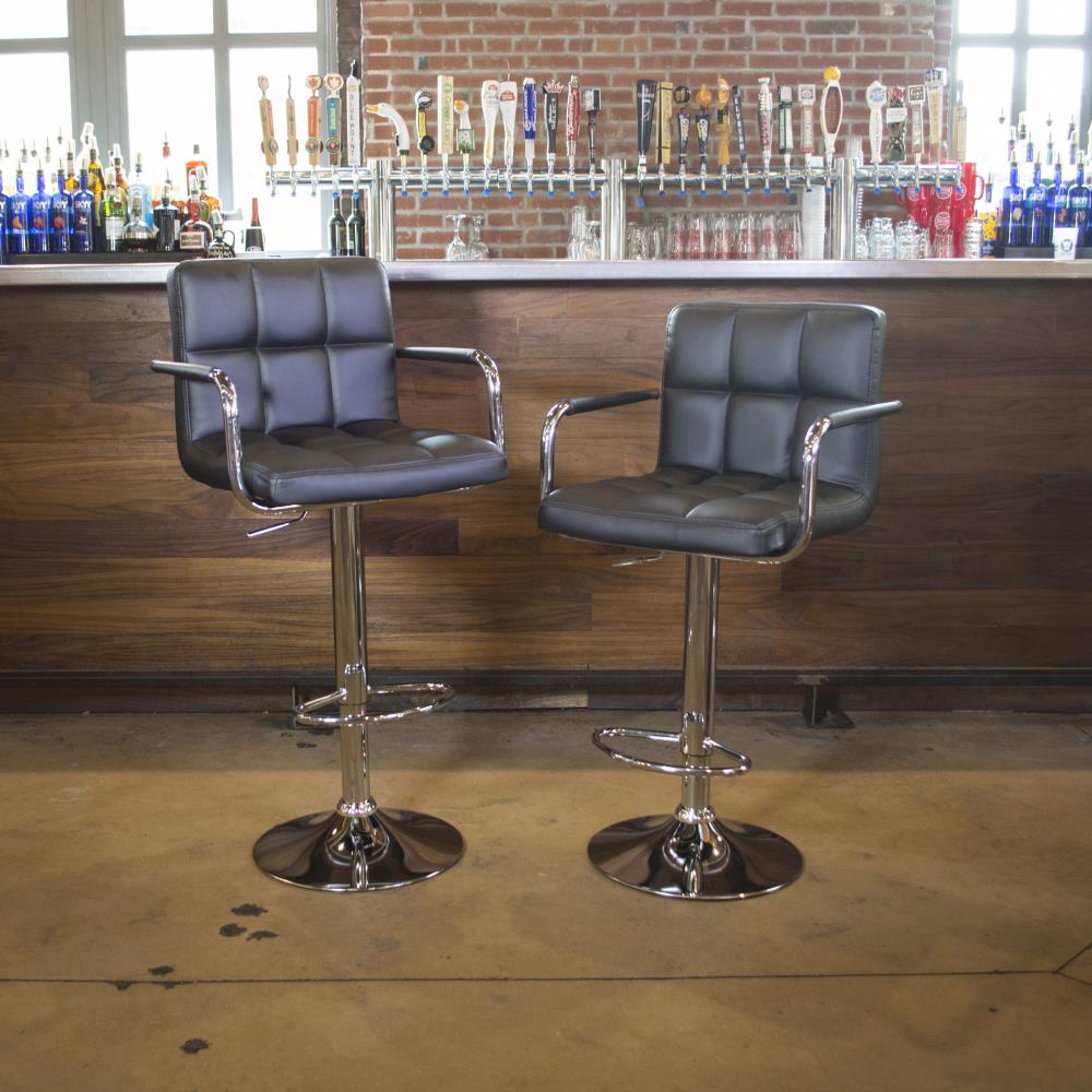 Adjustable Black Vinyl and Chrome Swivel Bar Stools, Set of 2
