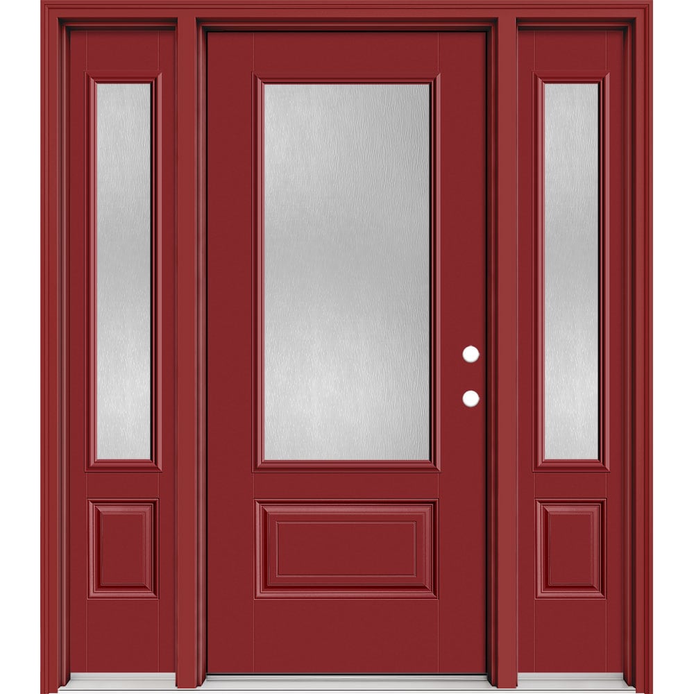 Masonite Performance Door System 64 In X 80 In Fiberglass 3 4 Lite Left Hand Inswing Roma Red