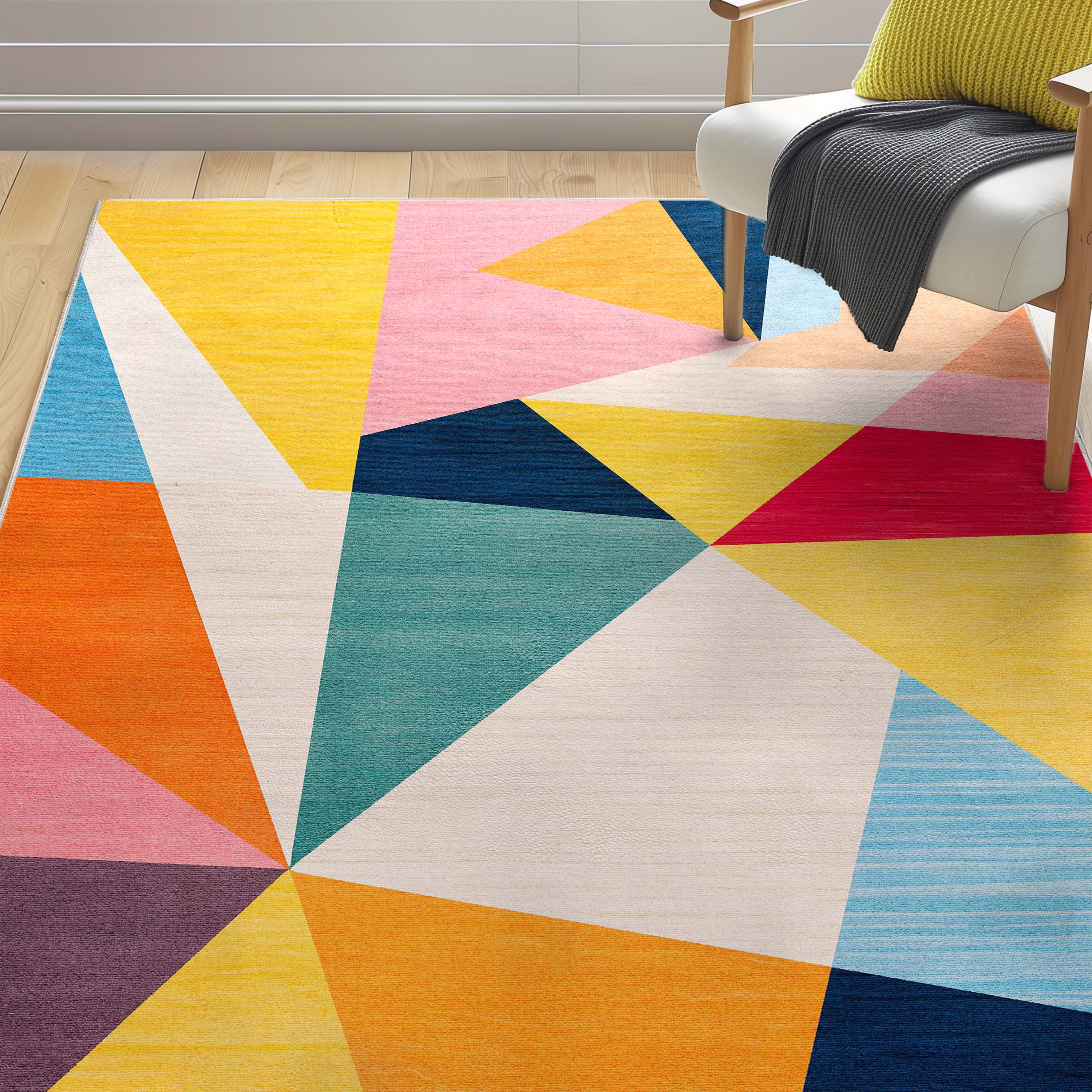 Well Woven CRA-35A-5 Crayola 5 x 7 (ft) Polyester Multi Color Rectangular Indoor Geometric Mid-Century Modern Area rug