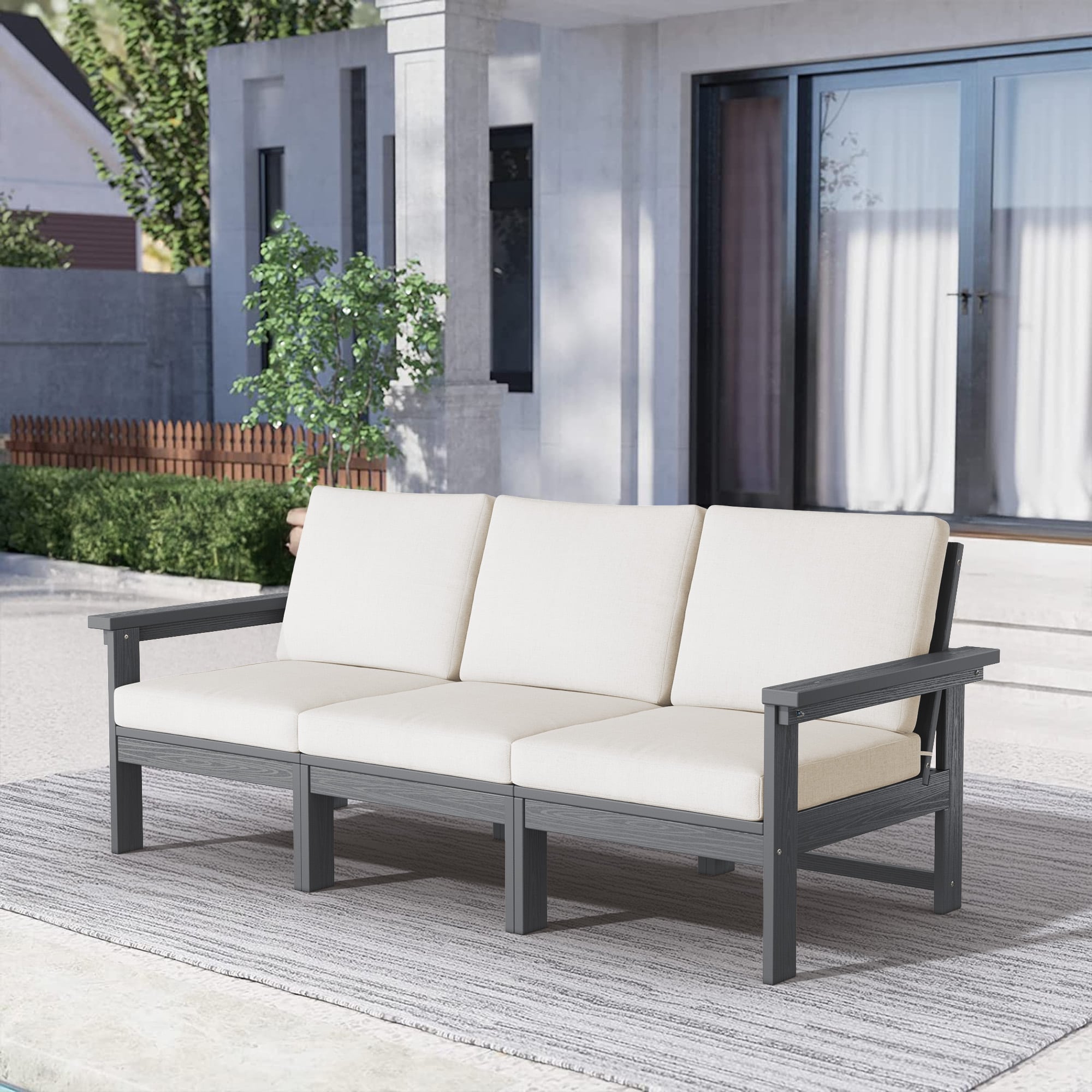 JEAREY PEZHSF03-GK Outdoor Sofa for Three with Cushions Patio Sofa Conversation Set with Beige Cushions