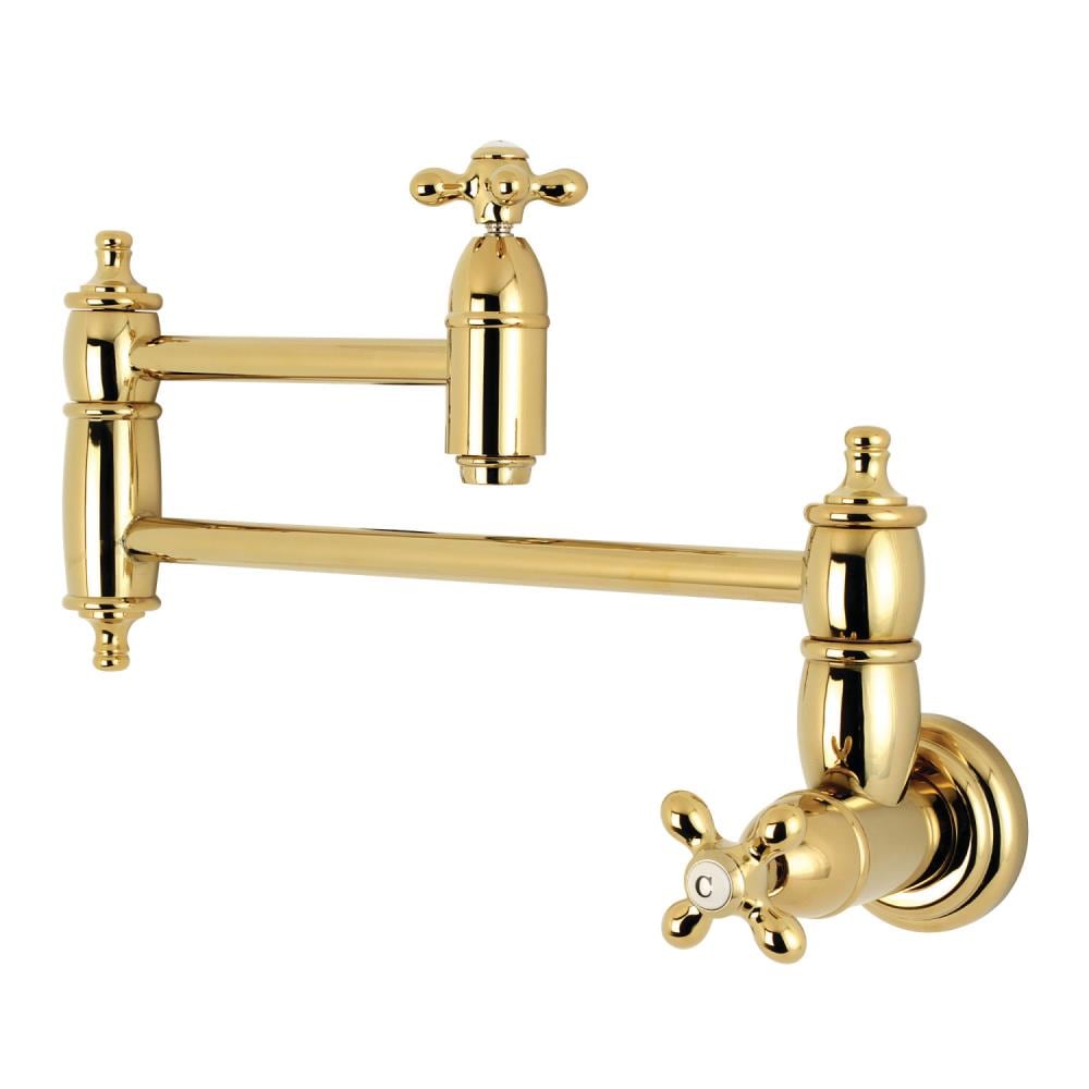 Kingston Brass WLKS3102AX Restoration Polished Brass Double Handle Wall-mount Pot Filler Kitchen Faucet