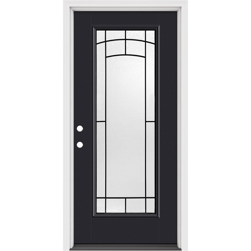 Masonite 631719 Brooklyn 32-in x 80-in x 4-9/16-in Fiberglass Half lite Left-hand inswing Chocolate Painted Prehung Slab Front Door with Brickmould Solid core