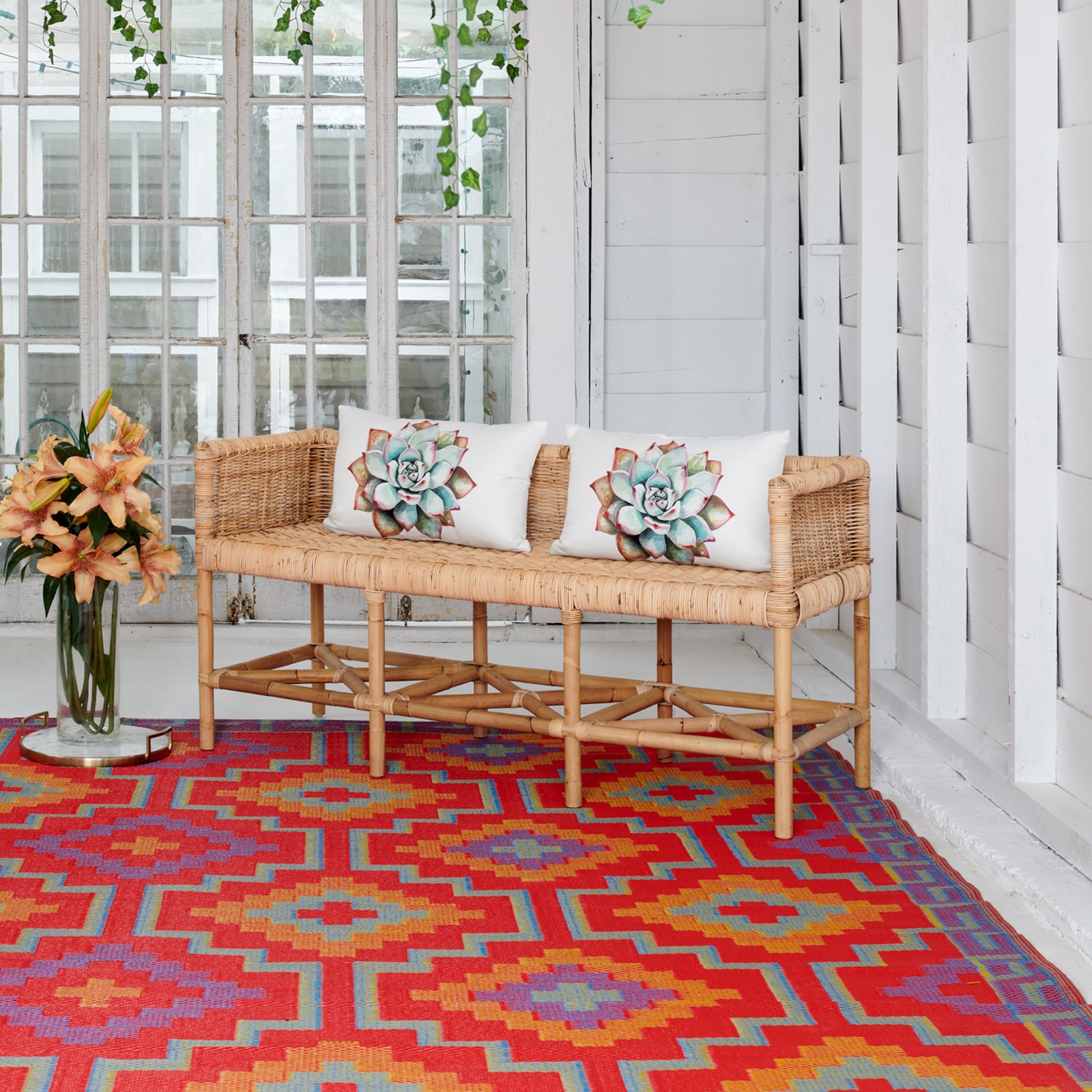 Fab Habitat 657814894679 4 x 6 (ft) Flatweave Polypropylene Lhasa - Orange Violet Rectangular Indoor/Outdoor Tribal Mid-Century Modern Area rug