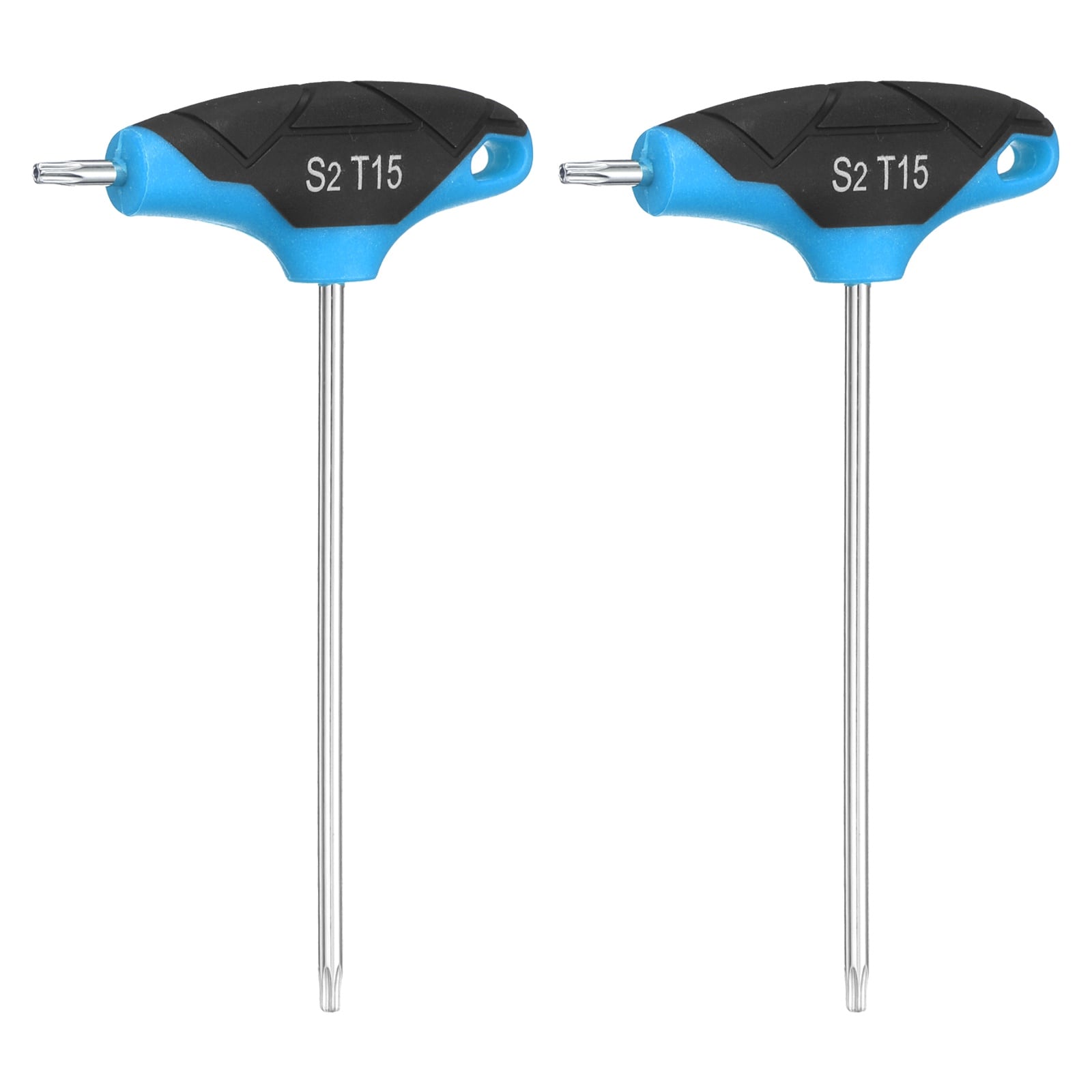 Harfington 2pcs T-Handle Torx Key Wrench T15 S2 Steel Dual End T-Key Wrench Torx Screwdriver Hex Keys Tool for Automotive Household Maintenance Blue Black