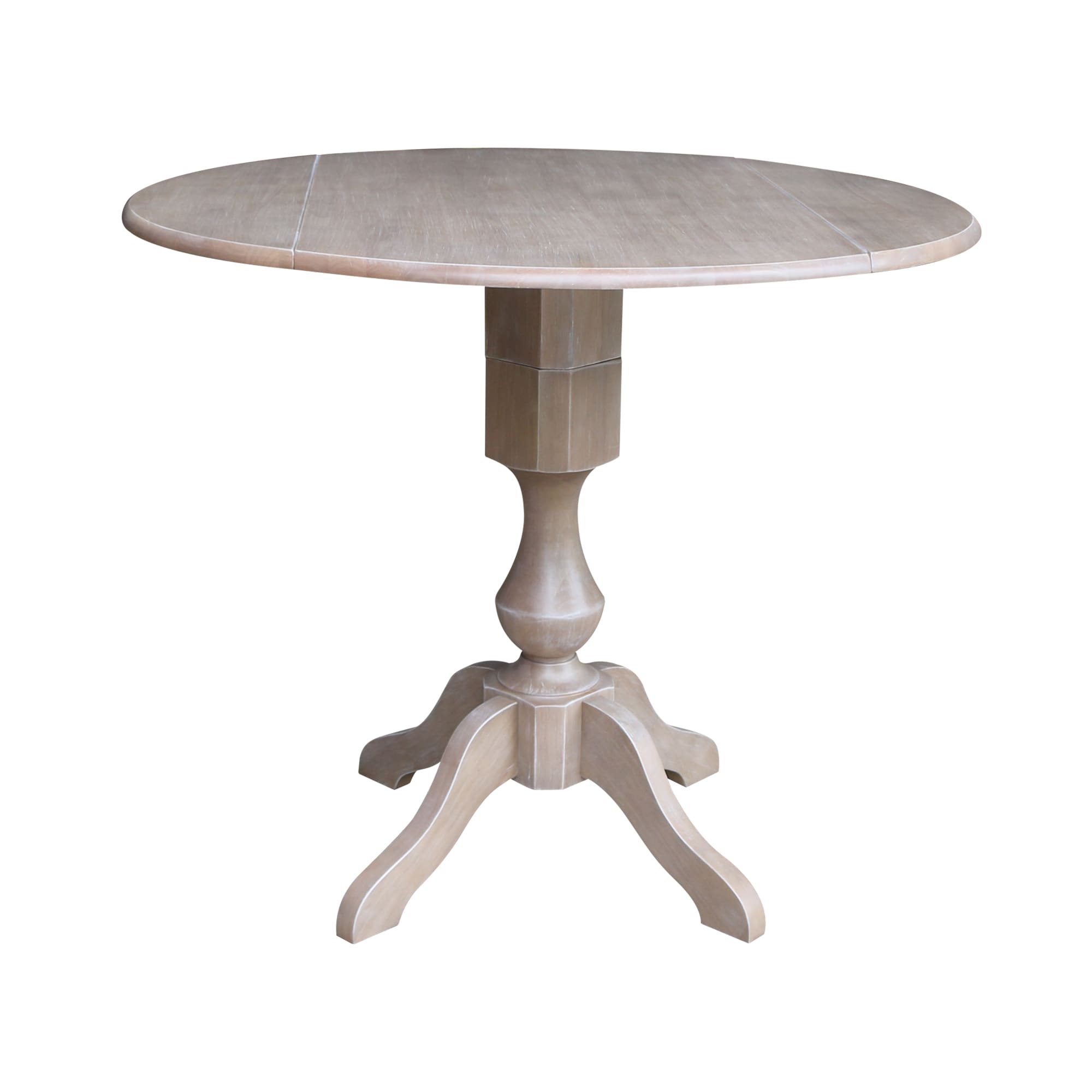 International Concepts Washed Gray Taupe Round Traditional Extending Drop Leaf Counter Table, Wood with Washed Gray Taupe Wood Pedestal Base 42-in L -  K09-42DPT-11P