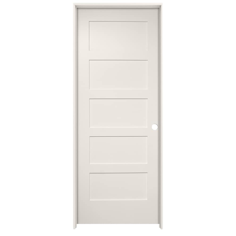 American Building Supply LO968676 32-in x 80-in White Solid core 5-panel equal Left hand Smooth Prefinished MDF Flat Jamb Single Prehung Interior Door