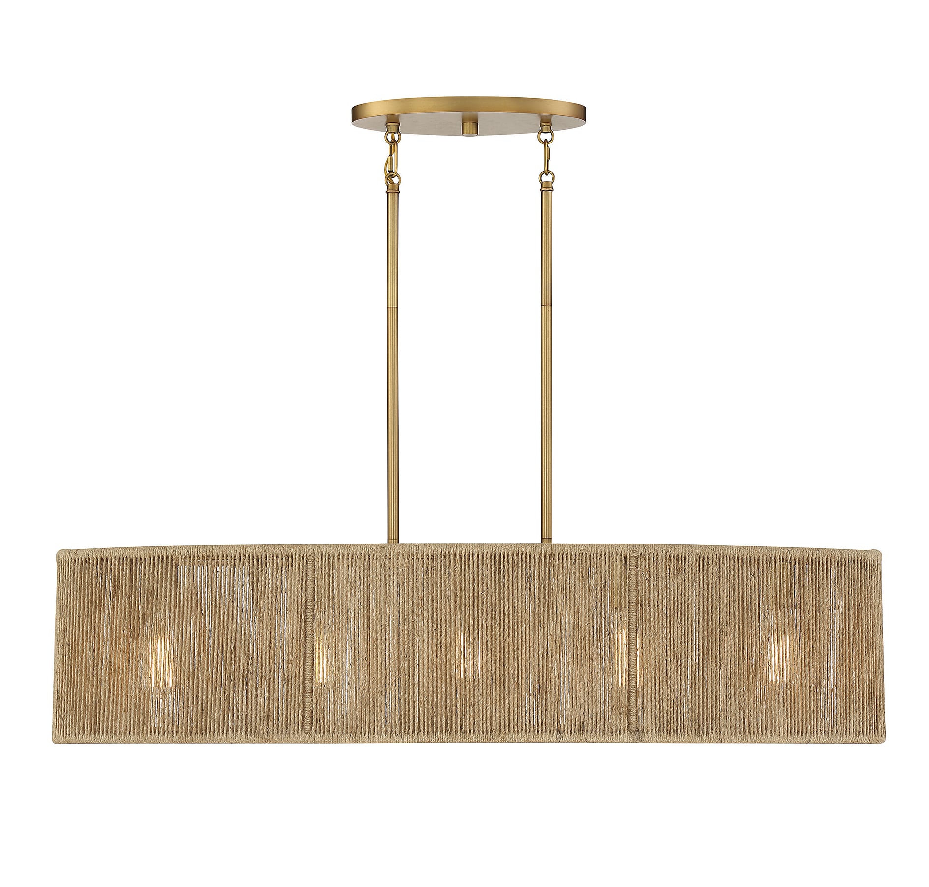 Warm Brass and Rope Textured 5-Light Linear Chandelier