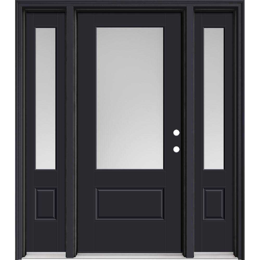 Masonite 640035 M-Protect 64-in x 80-in x 4-9/16-in Fiberglass 3/4 lite Left-hand inswing Peppercorn Painted Prehung Slab Front Door with Sidelights with Brickmould Solid core