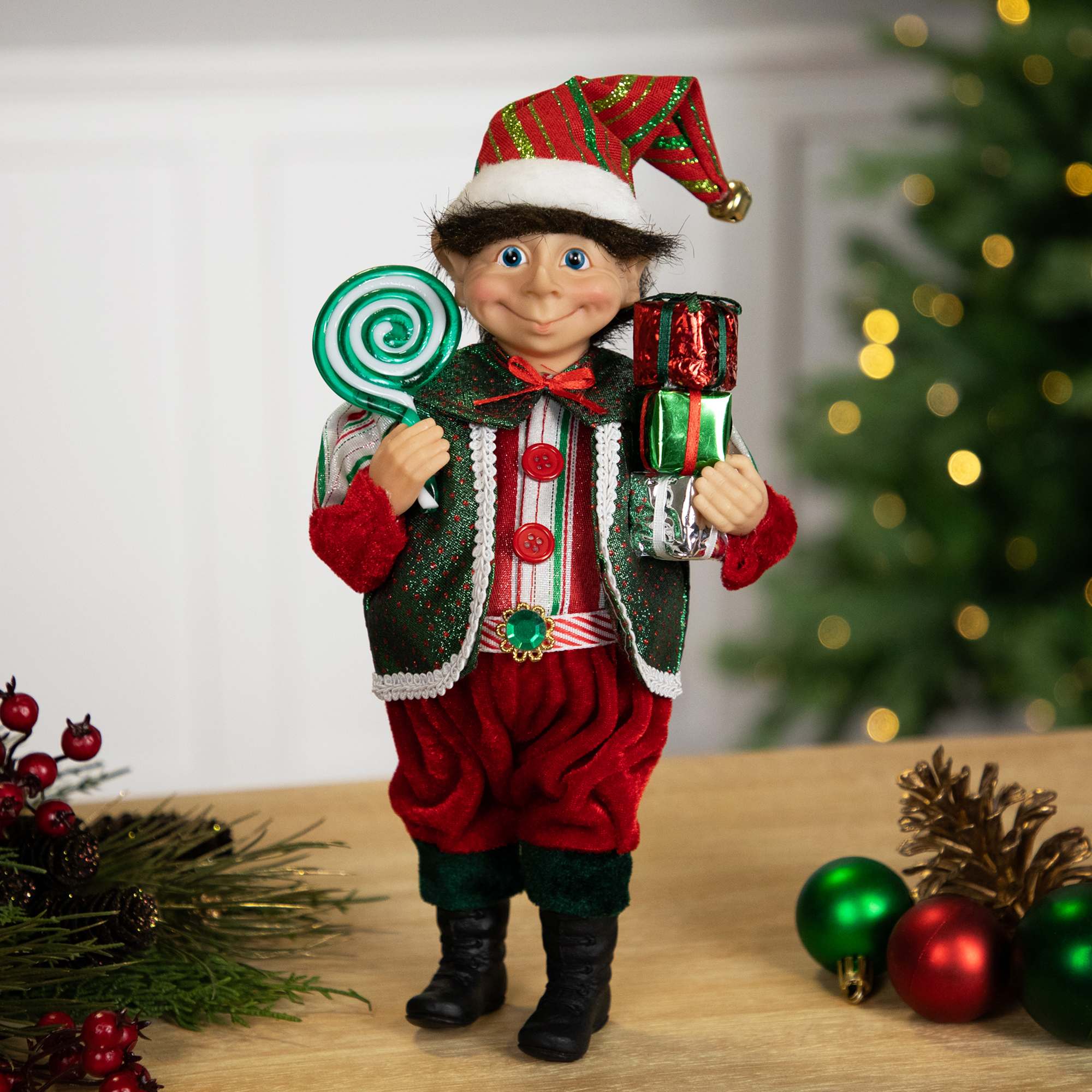 Northlight Lollipop Elf with Gifts Christmas Figure - 12 inch