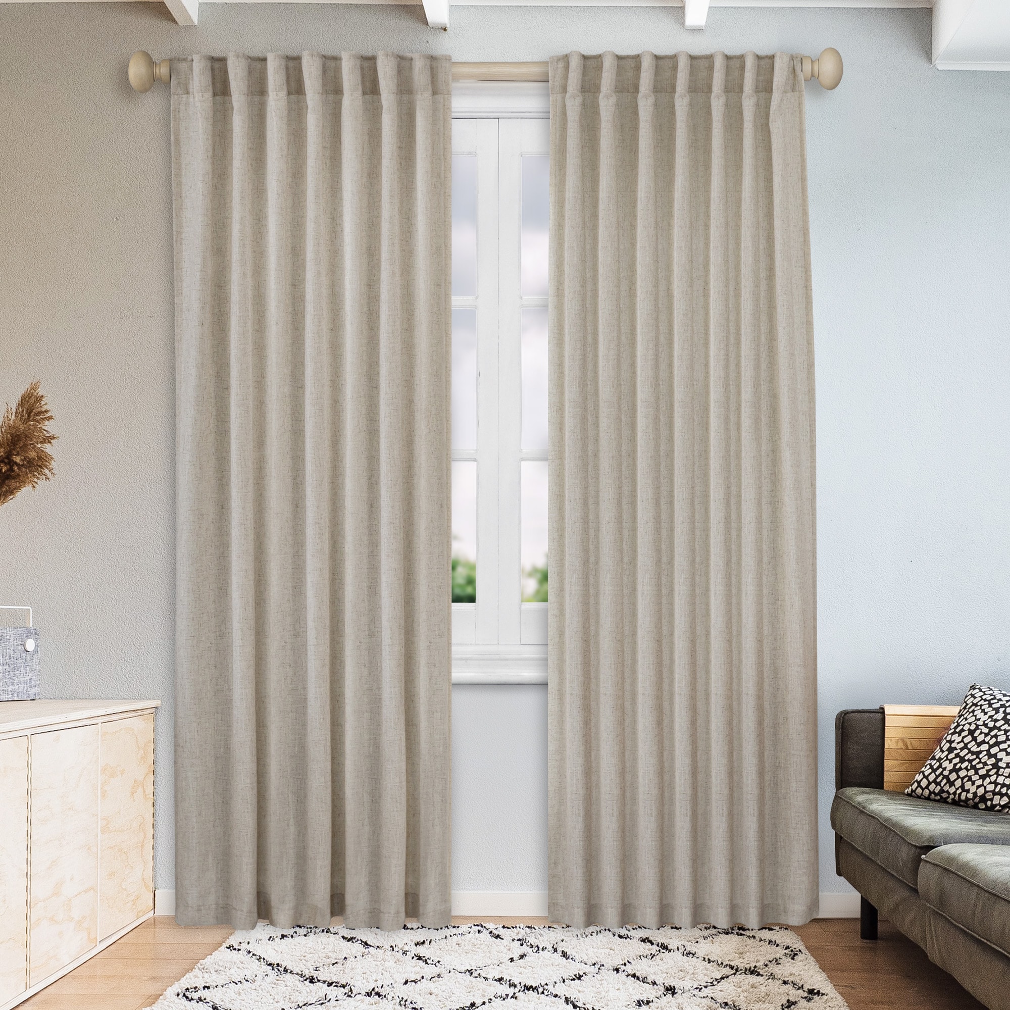 Awesome Home - 52-in W x 63-in L Linen Linen Blend Light Filtering Back Tab/Rod Pocket Panel Pair
