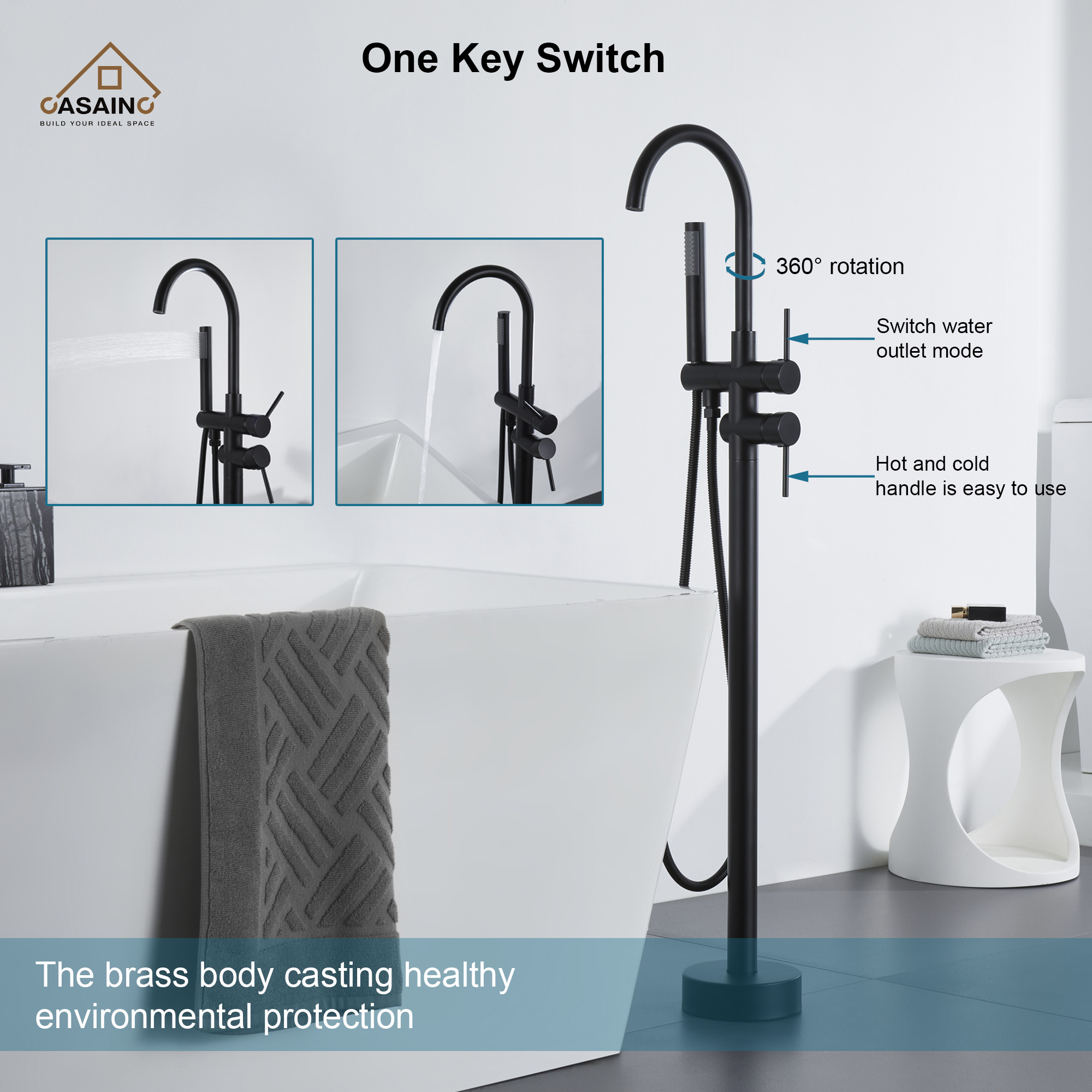 CASAINC AM-T101-SQ-MB Roman-Tub-Faucets - View #5