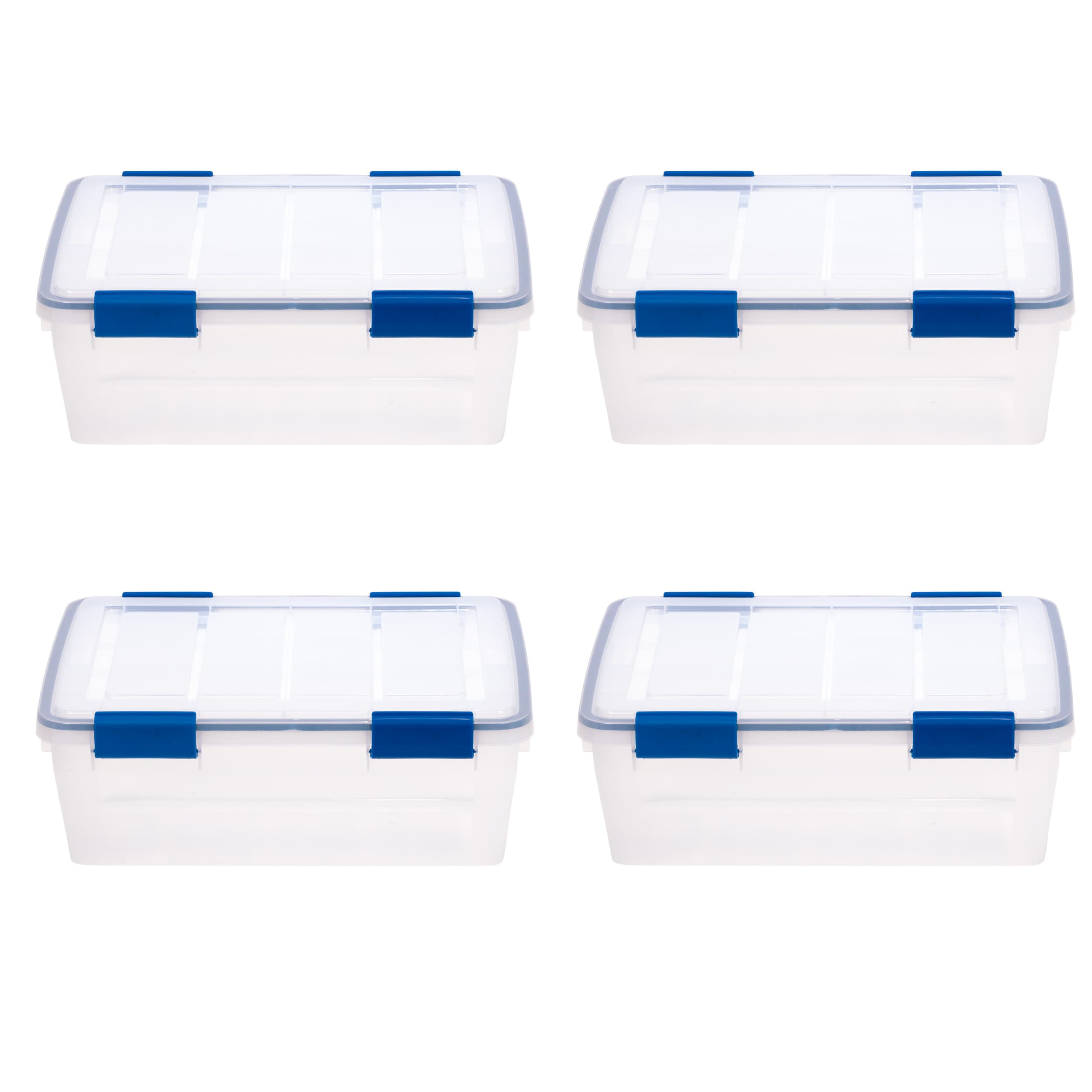 Iris 7.5 gal. Weatherpro Clear Plastic Storage Box with Blue Lid (4-Pack)
