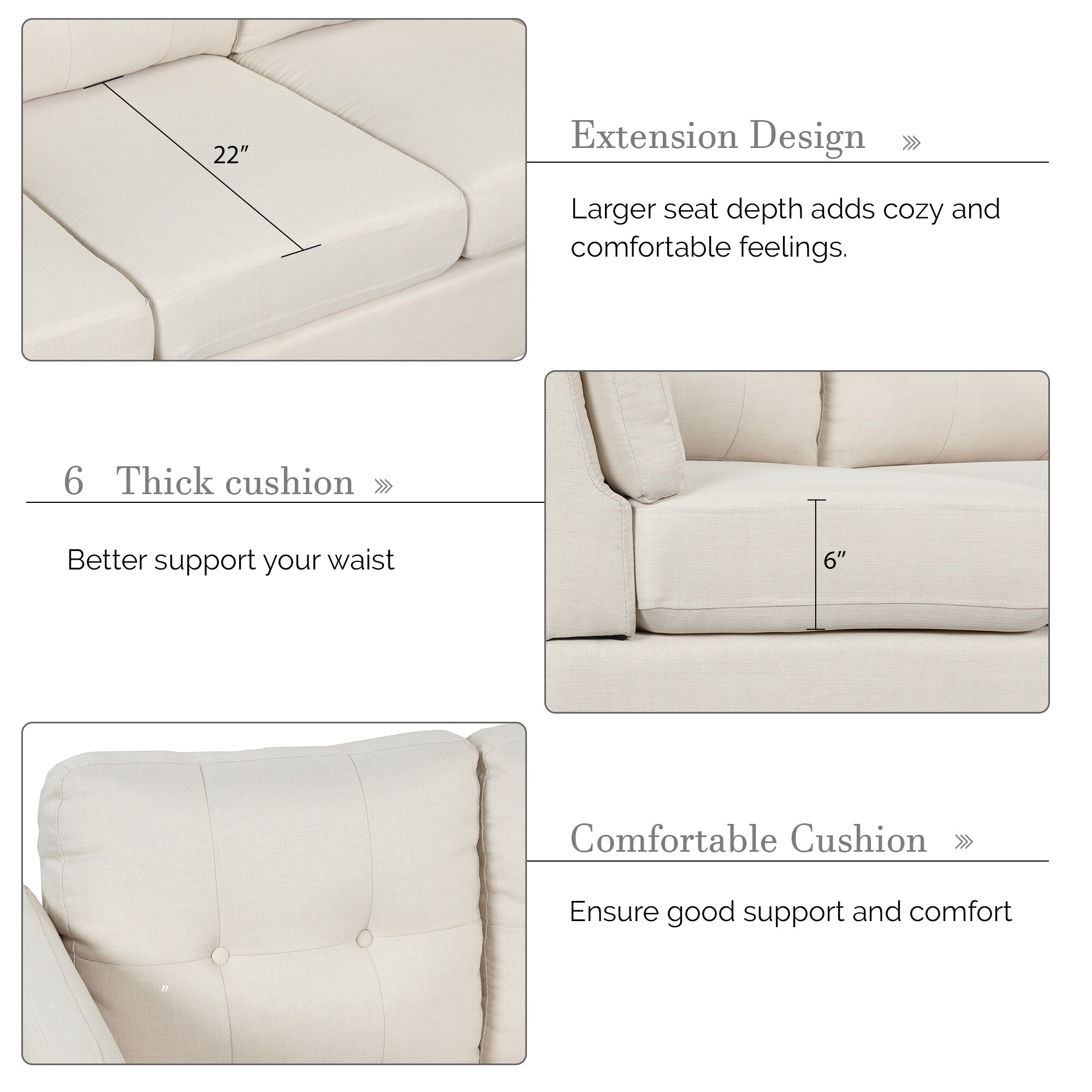 Clihome 97.24-in Modern Beige Linen 6+-seater Sectional In The Couches 