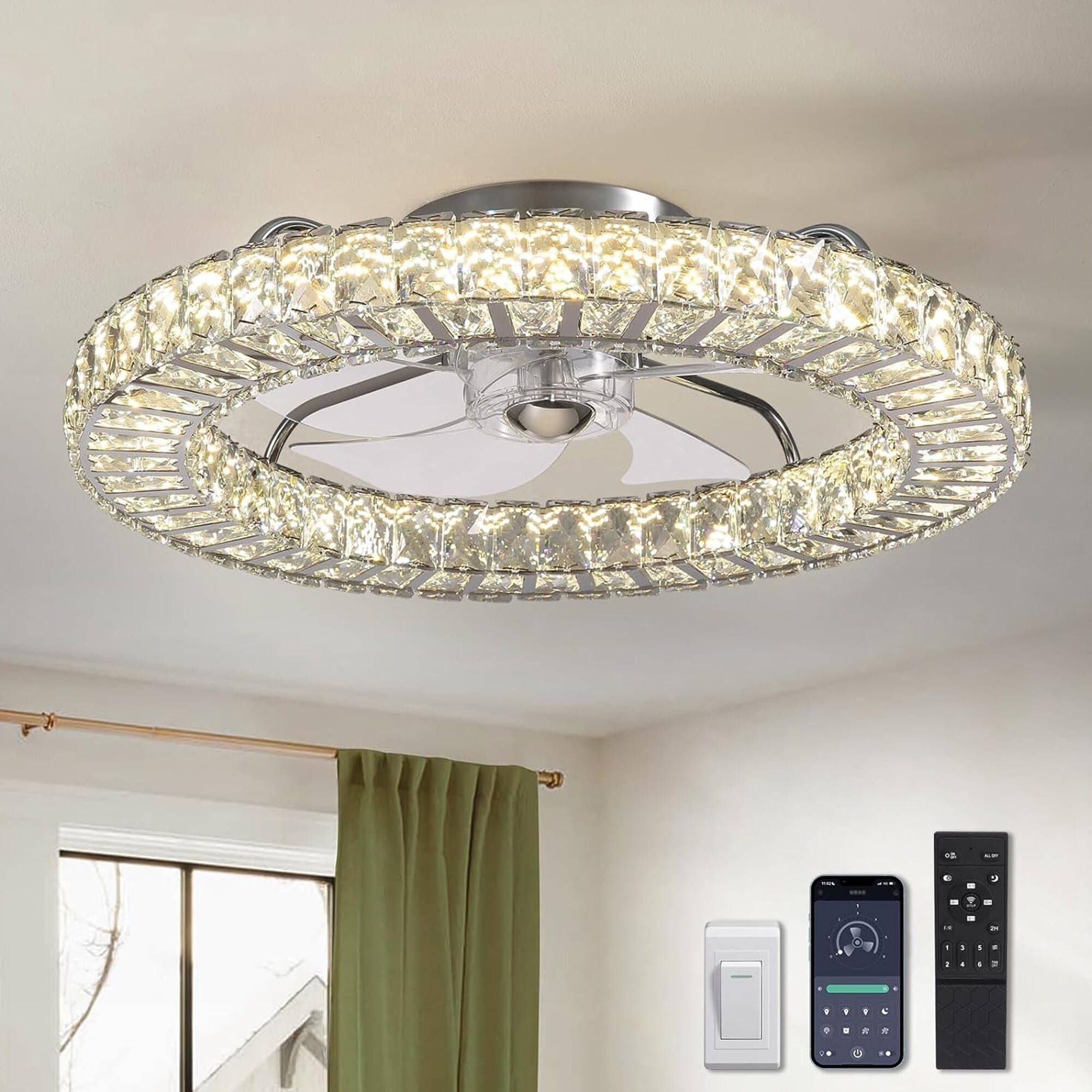 Antoine LSFD-14 20-in Color-Changing Smart Black Cage with Black Blades Fandelier Ceiling Fan With Light - Remote Included ( 7 -Blade )