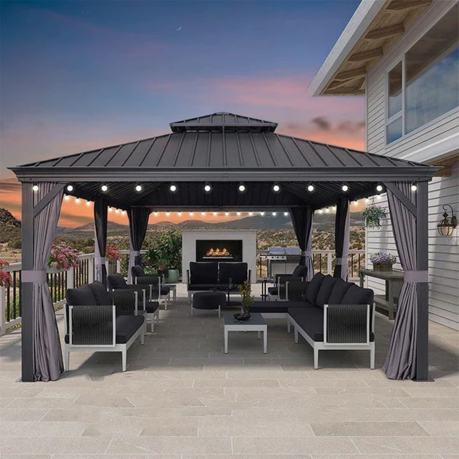 PURPLE LEAF LS04GHTG1224PD5 24-ft x 12-ft Hardtop Gazebo Gray Gazebo with Hardtop Roof (Screen Included)