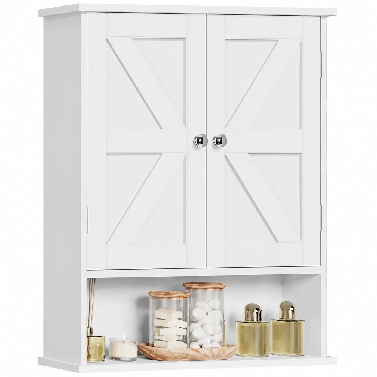 Misopily  Bathroom Wall Cabinet Over Toilet Space Saver Storage Barn Door Adjustable Shelf Hanging Medicine Cabinet White 7 1 Deep 15 4 Wide 19 3
