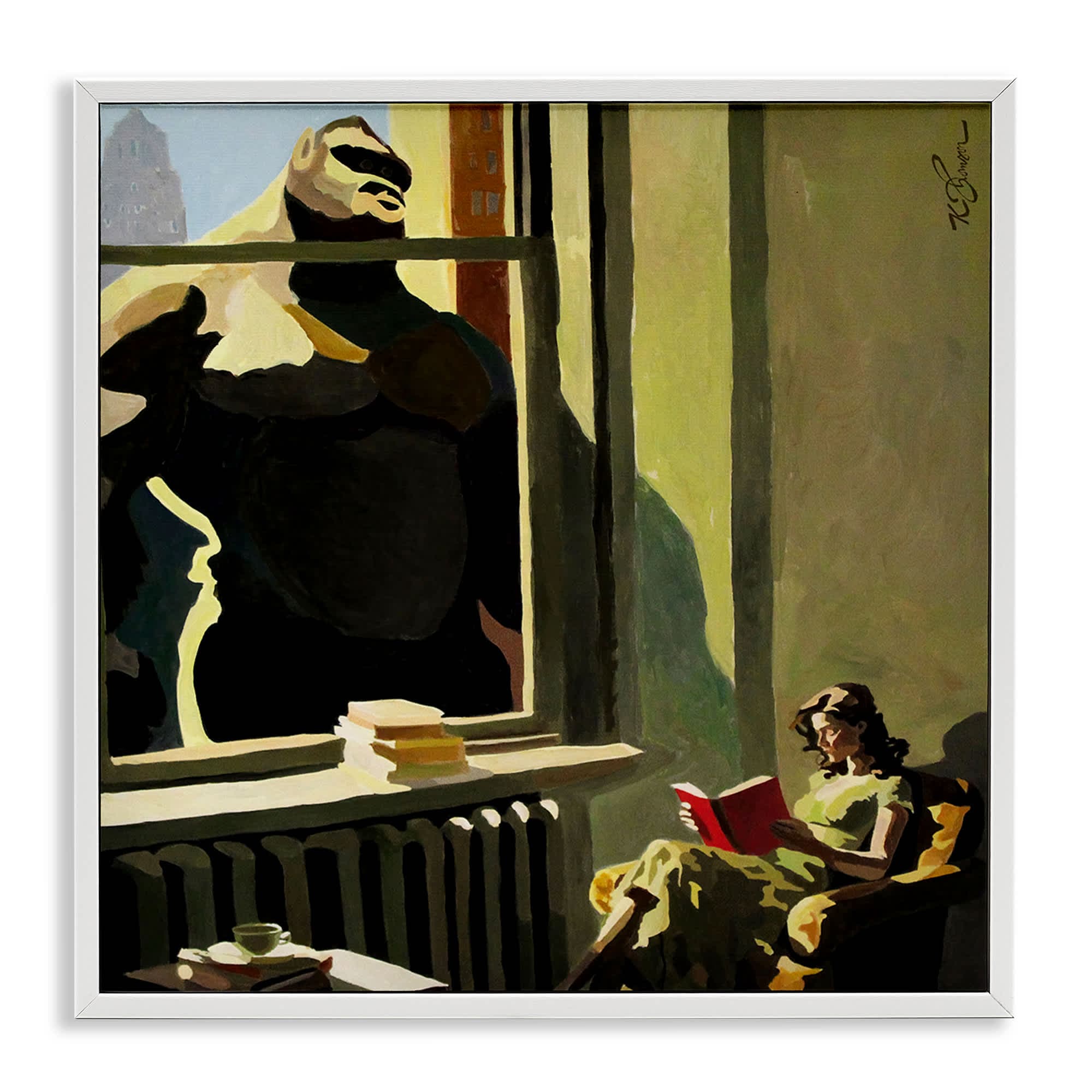Stupell Industries BS-819-WFR-12X12 Gorilla in Window Scene Framed Giclee design by Keith Thomson