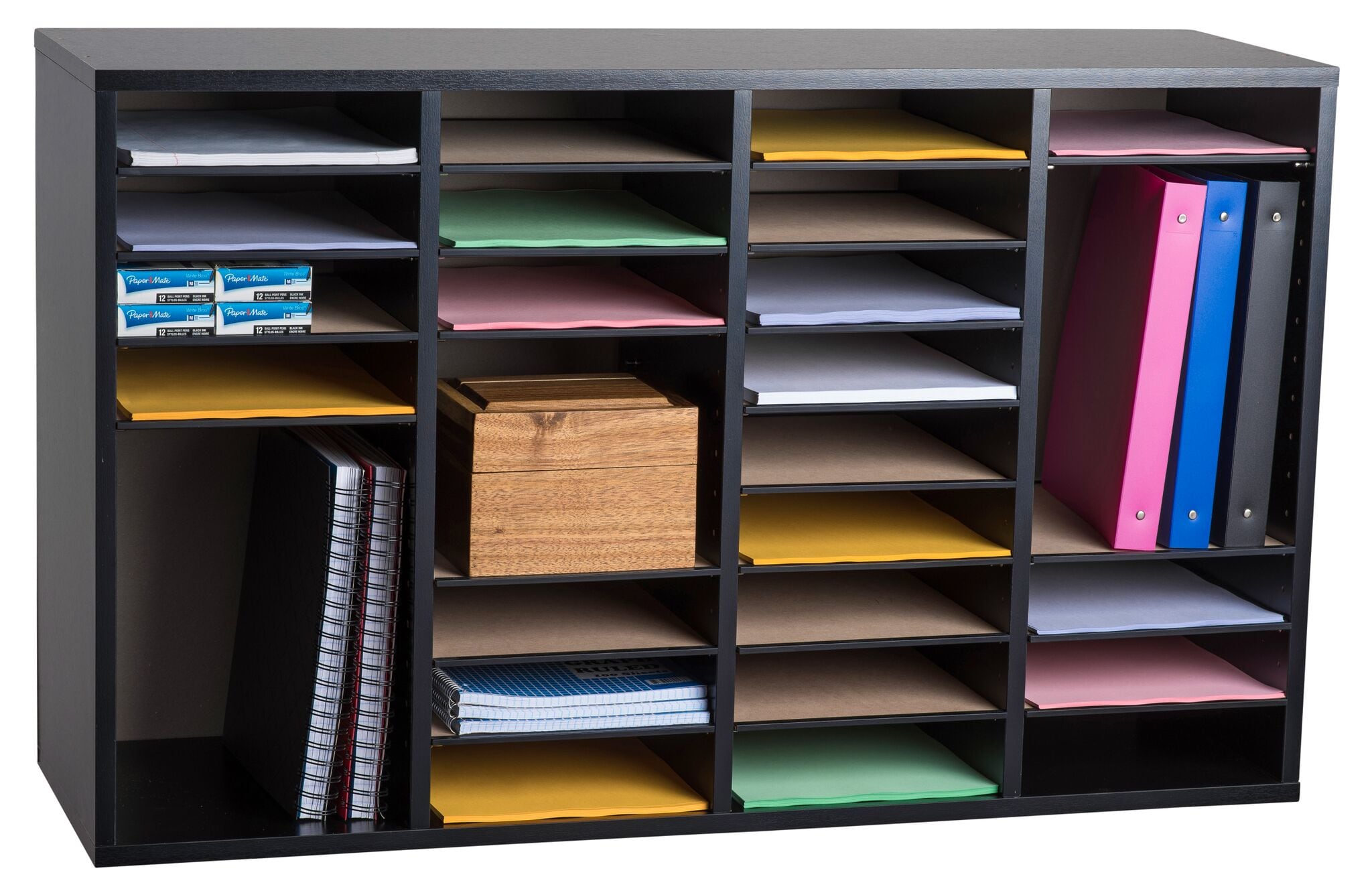 AdirOffice 12 Compartment Adjustable Black Wood Literature Organizer